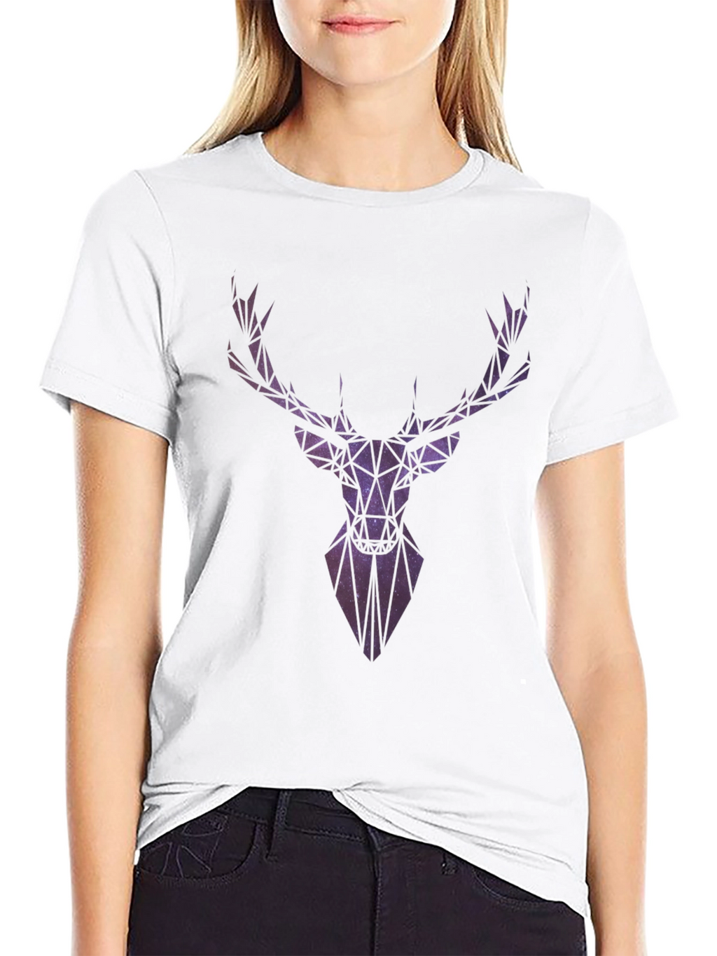 Geometric Galaxy Deer Head Graphic T-Shirt