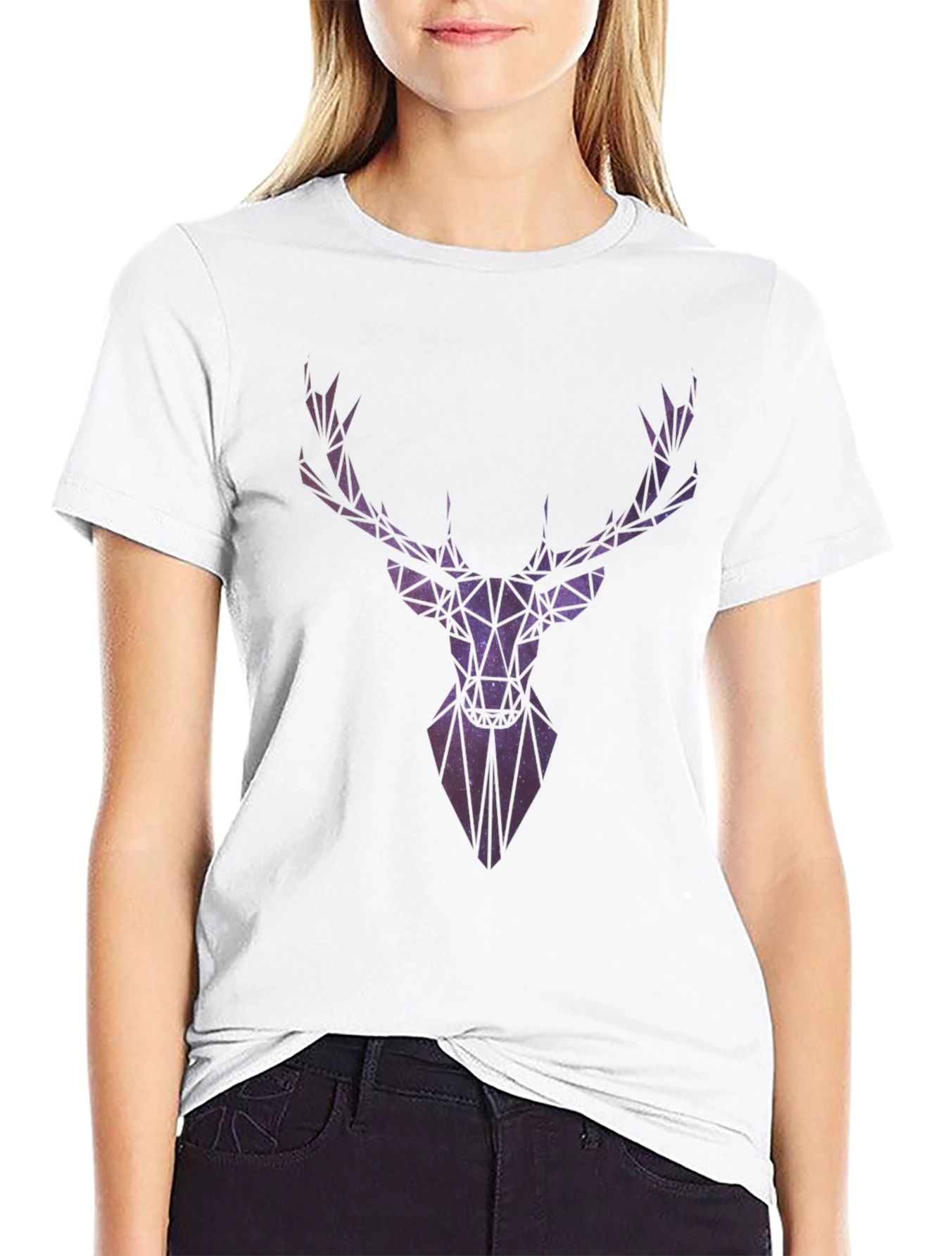 Geometric Galaxy Deer Head Graphic T-Shirt