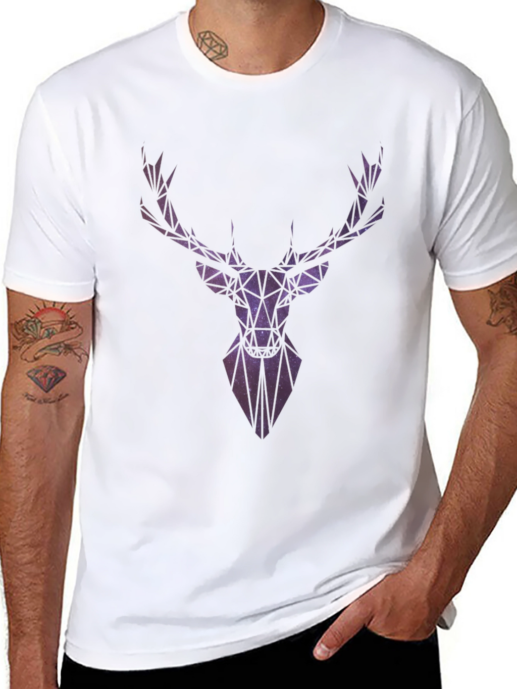 Geometric Galaxy Deer Head Graphic T-Shirt