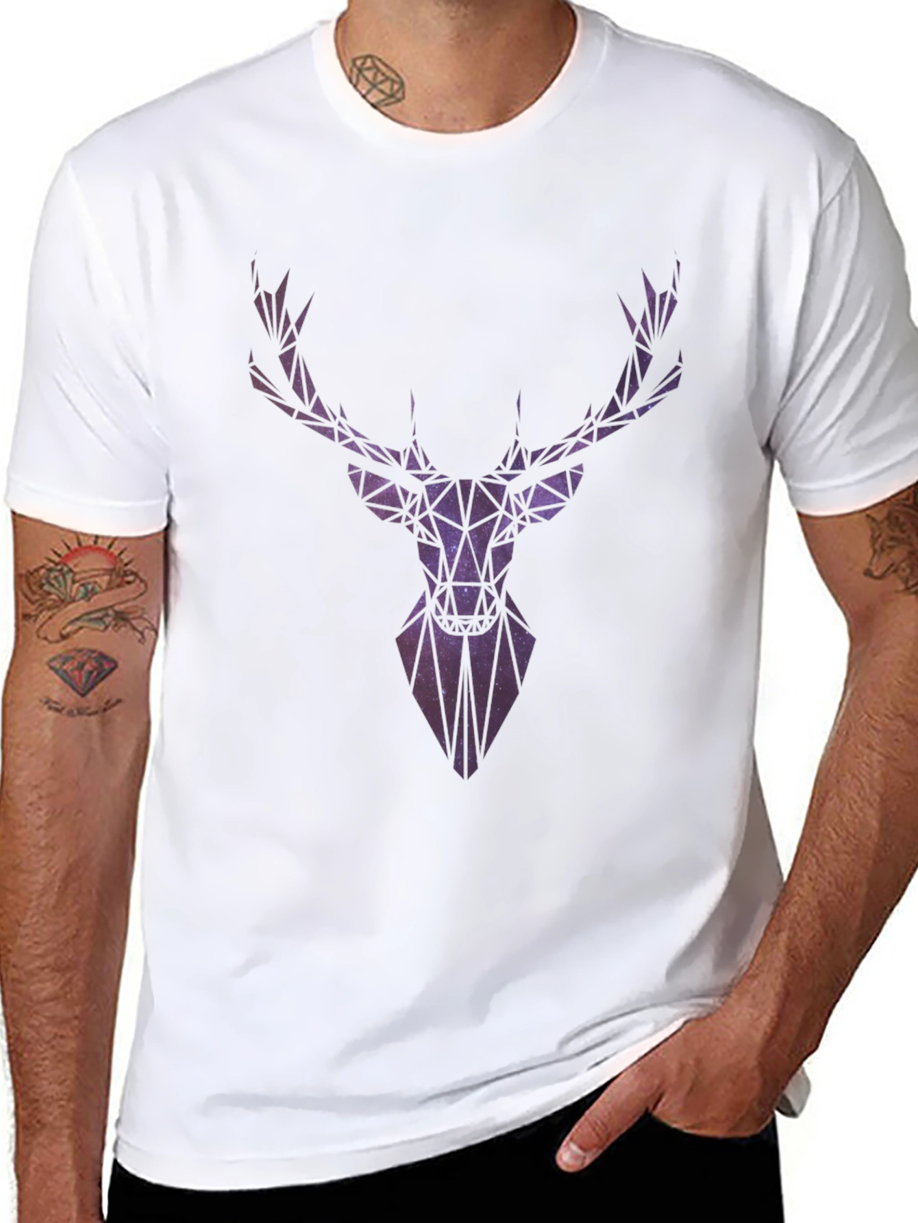 Geometric Galaxy Deer Head Graphic T-Shirt