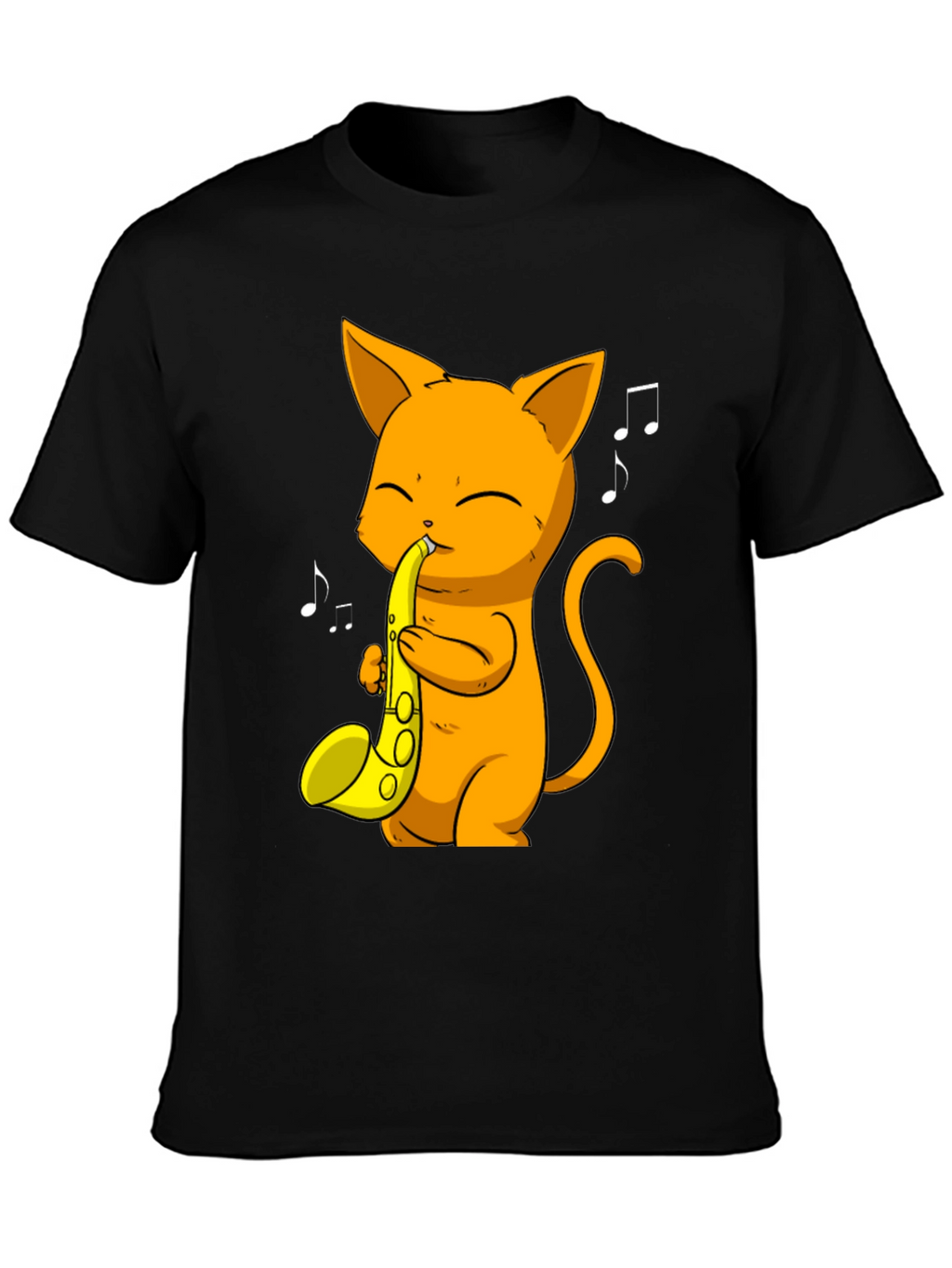 Cat Saxophone Player Black T-Shirt