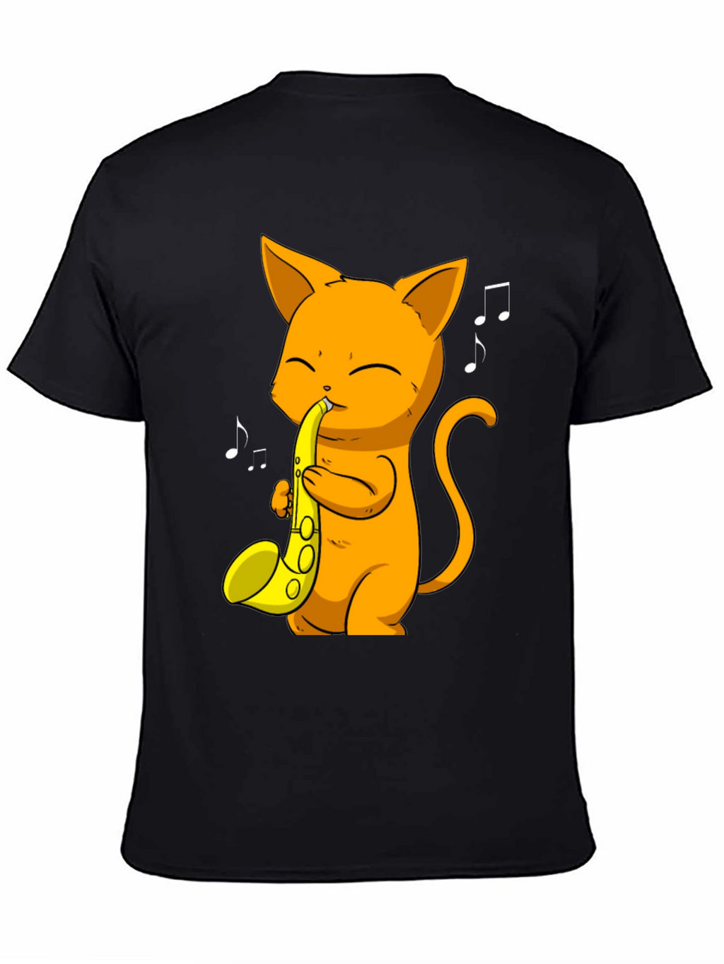 Cat Saxophone Player Black T-Shirt