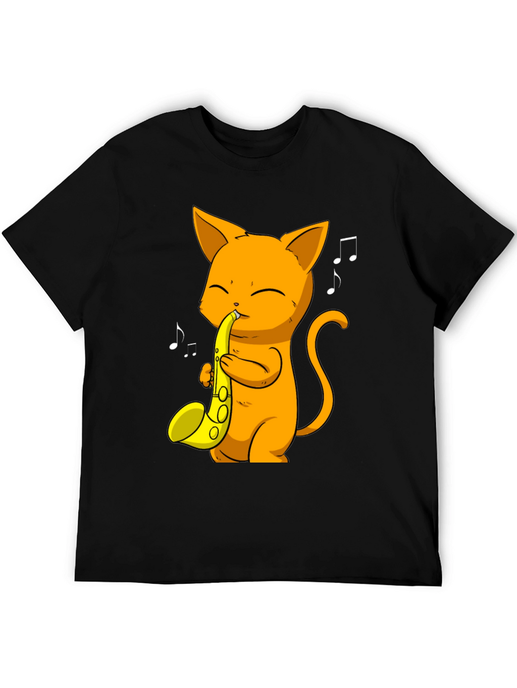 Cat Saxophone Player Black T-Shirt