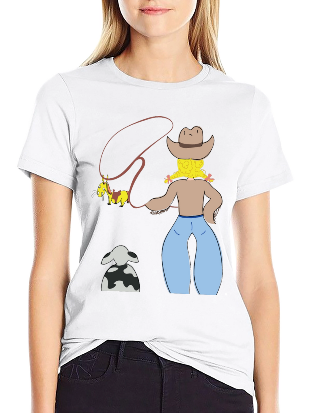 Cartoon Cowgirl T-Shirt - Novelty Graphic Tee