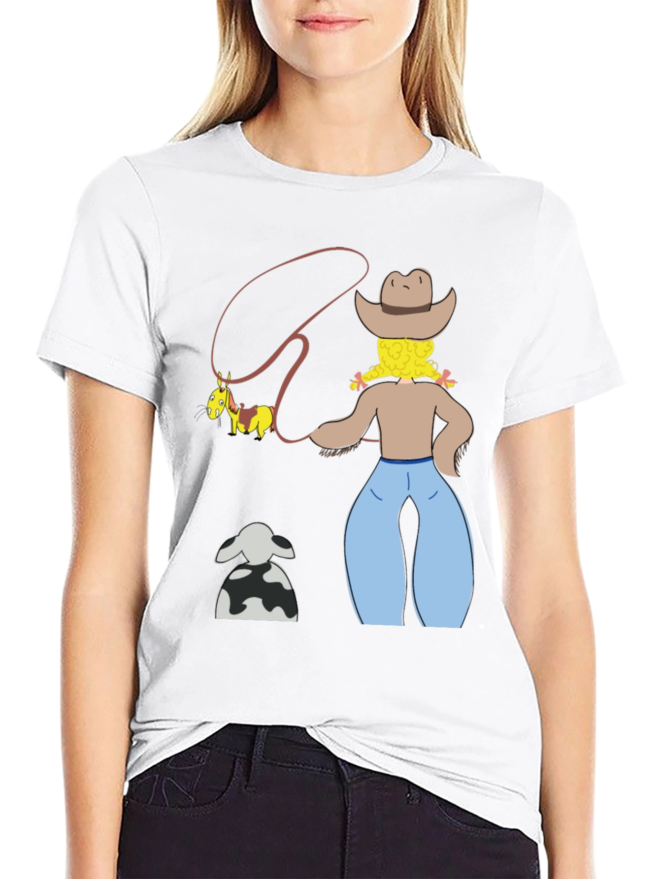 Cartoon Cowgirl T-Shirt - Novelty Graphic Tee