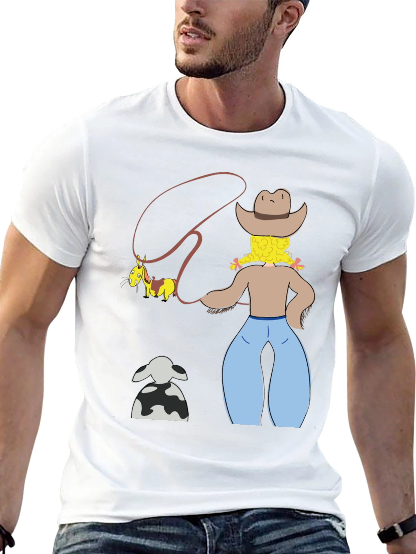 Cartoon Cowgirl T-Shirt - Novelty Graphic Tee