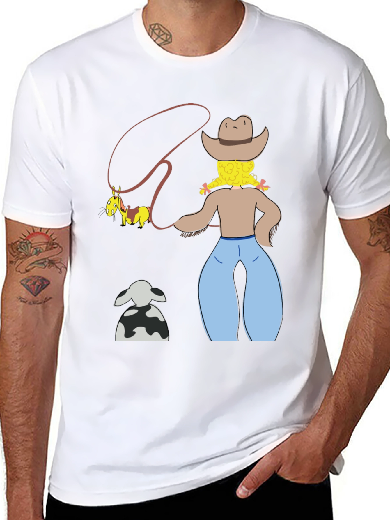 Cartoon Cowgirl T-Shirt - Novelty Graphic Tee