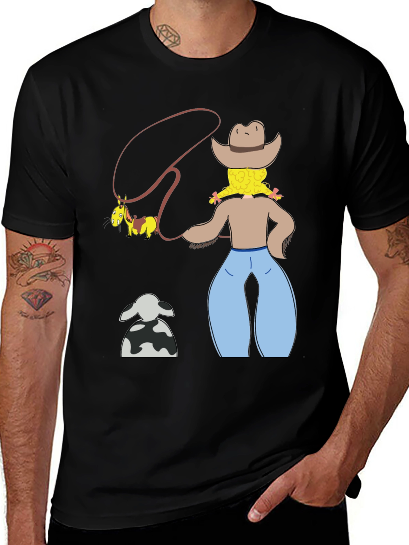 Cartoon Cowgirl T-Shirt - Novelty Graphic Tee