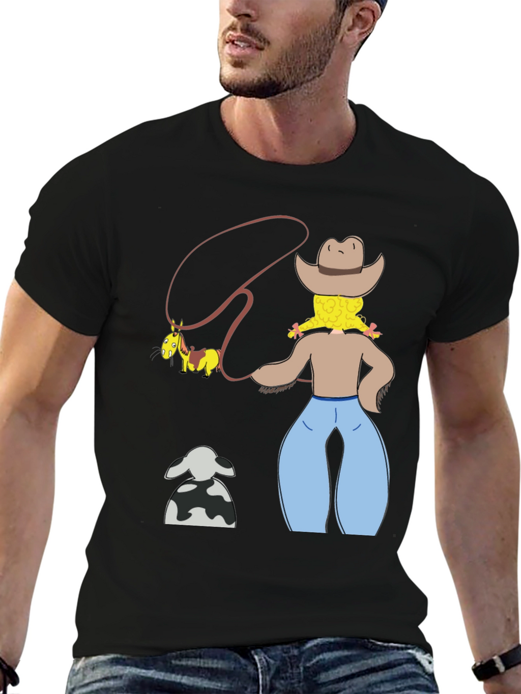 Cartoon Cowgirl T-Shirt - Novelty Graphic Tee