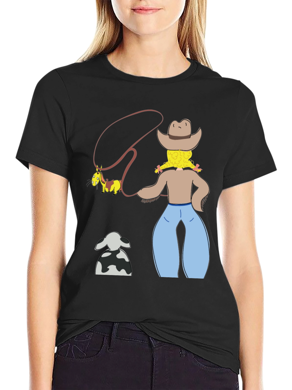 Cartoon Cowgirl T-Shirt - Novelty Graphic Tee