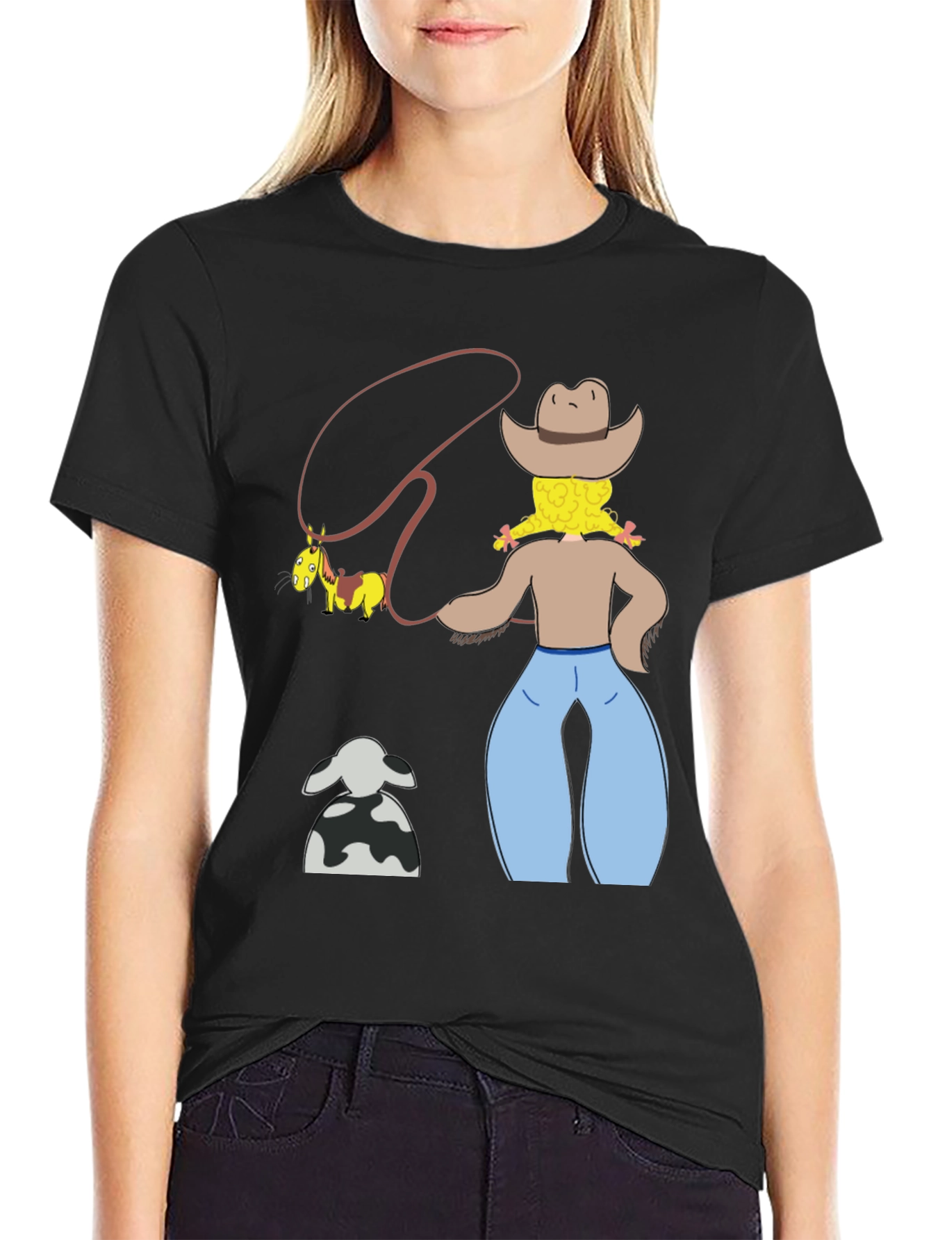 Cartoon Cowgirl T-Shirt - Novelty Graphic Tee