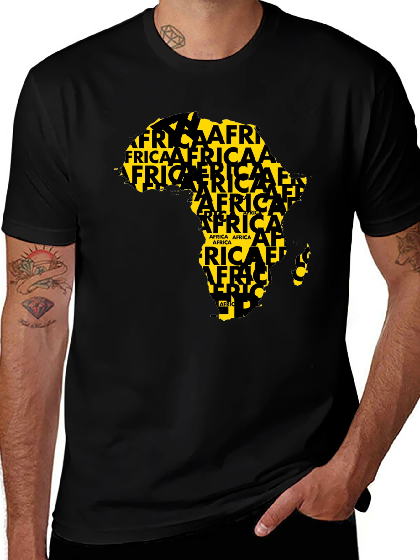 Africa Map T-Shirt - Black Crew Neck Graphic Tee