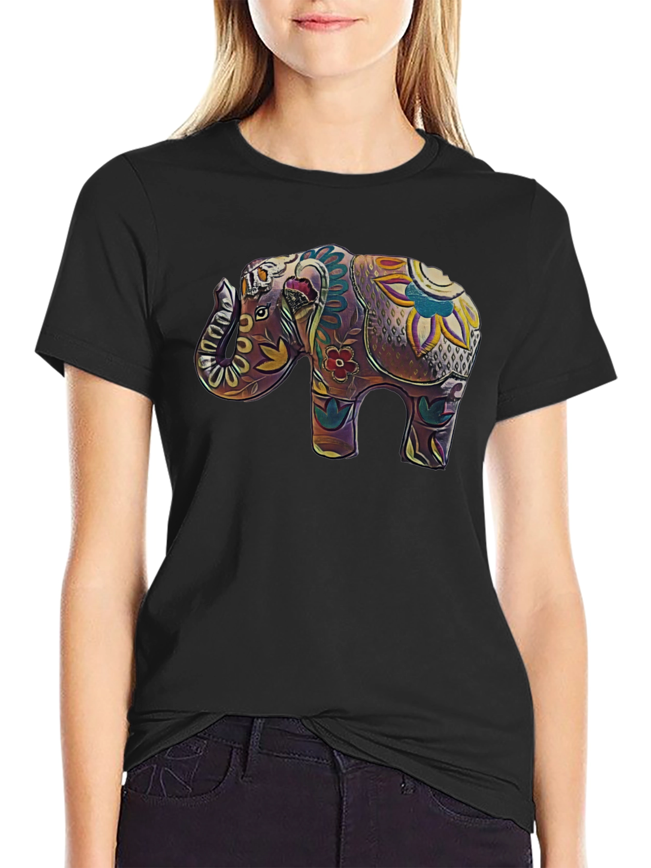 Elephant Art Graphic Tee - Stylish Black T-Shirt