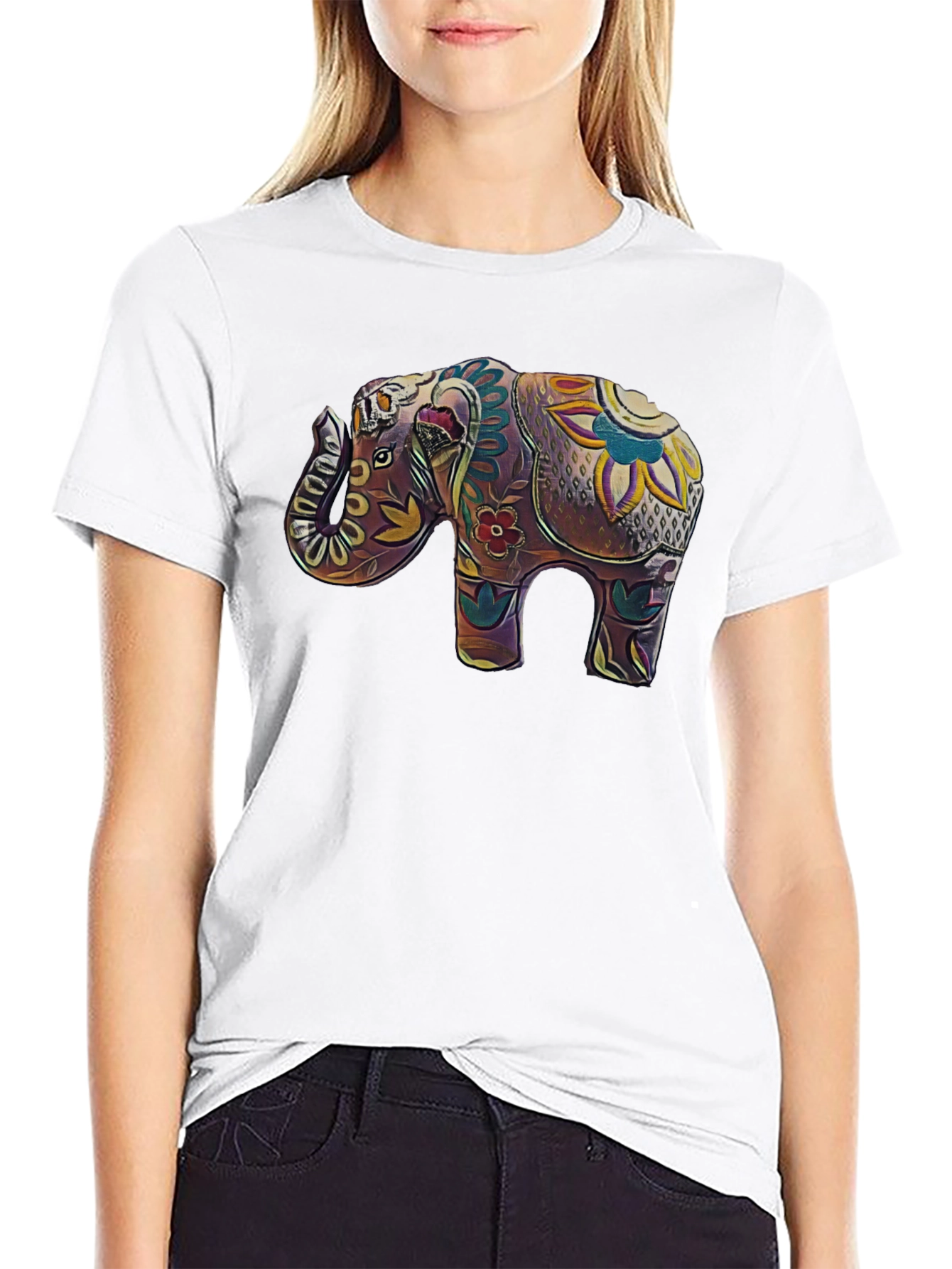 Elephant Art Graphic Tee - Stylish Black T-Shirt