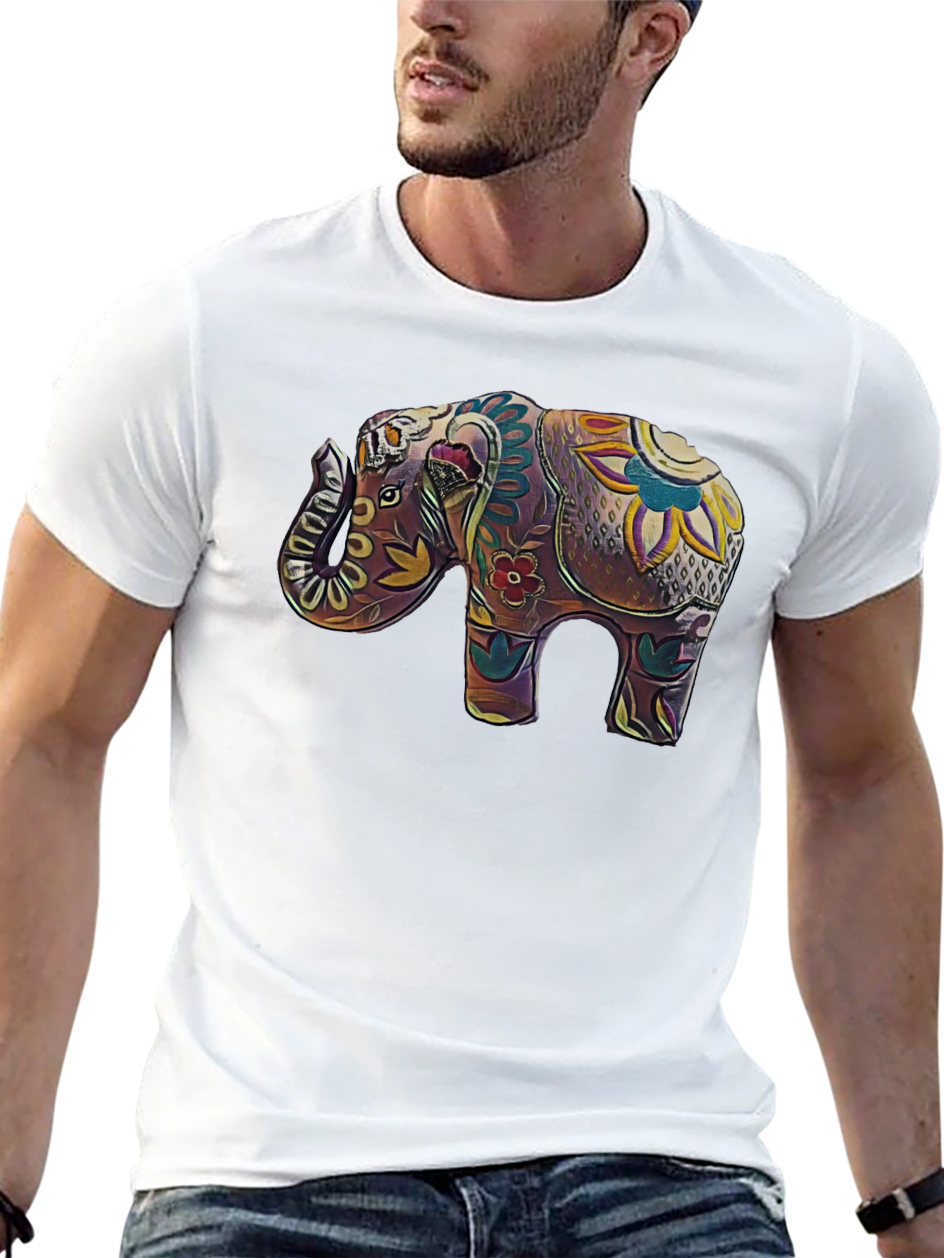 Elephant Art Graphic Tee - Stylish Black T-Shirt