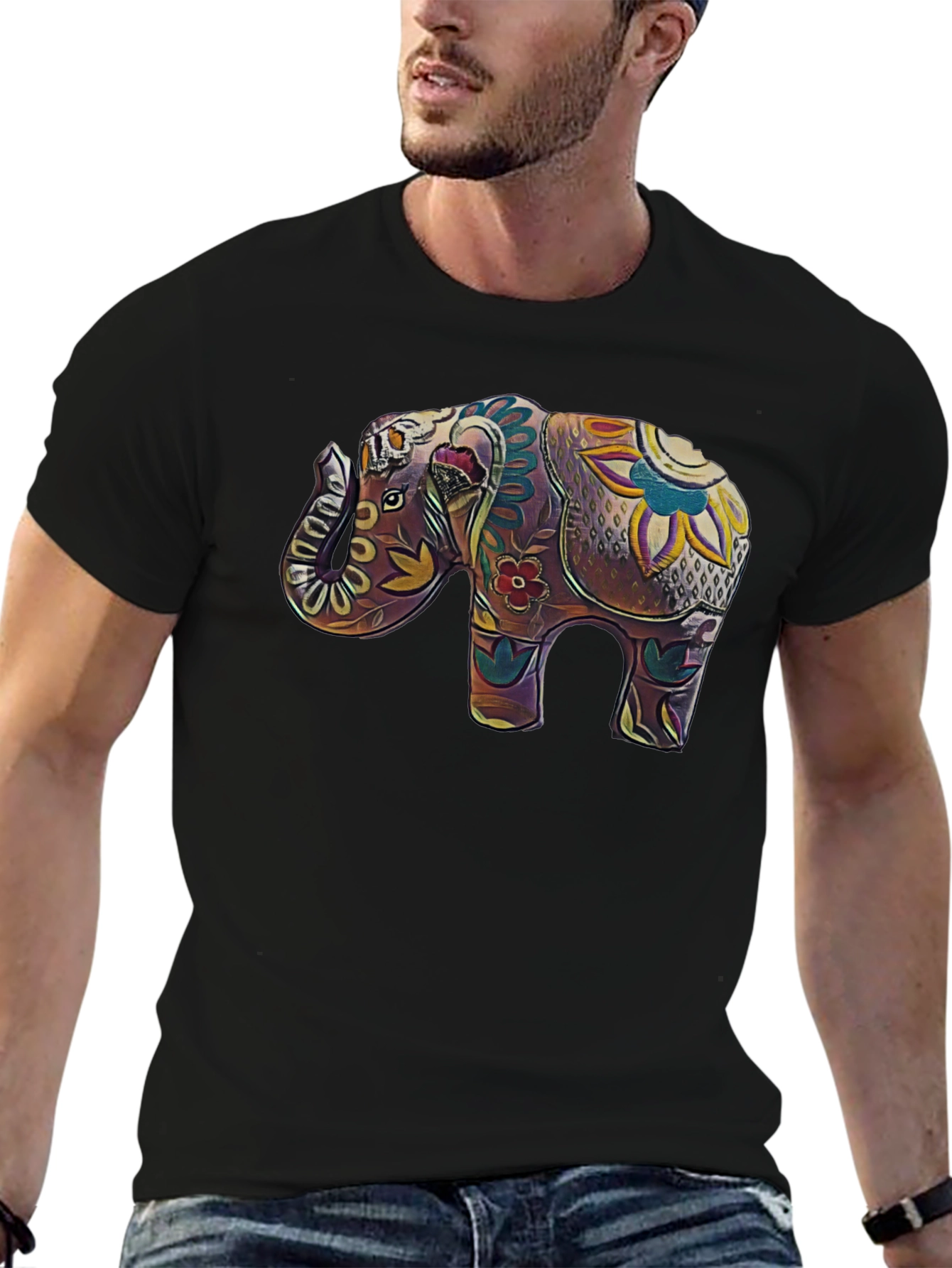 Elephant Art Graphic Tee - Stylish Black T-Shirt