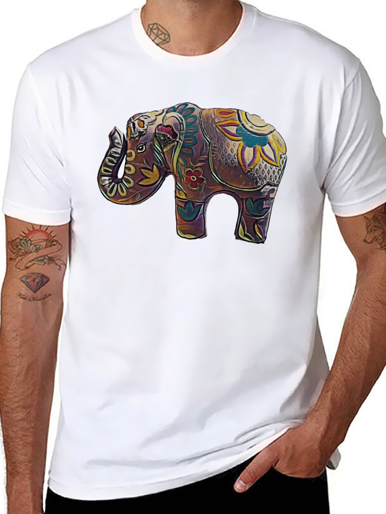 Elephant Art Graphic Tee - Stylish Black T-Shirt