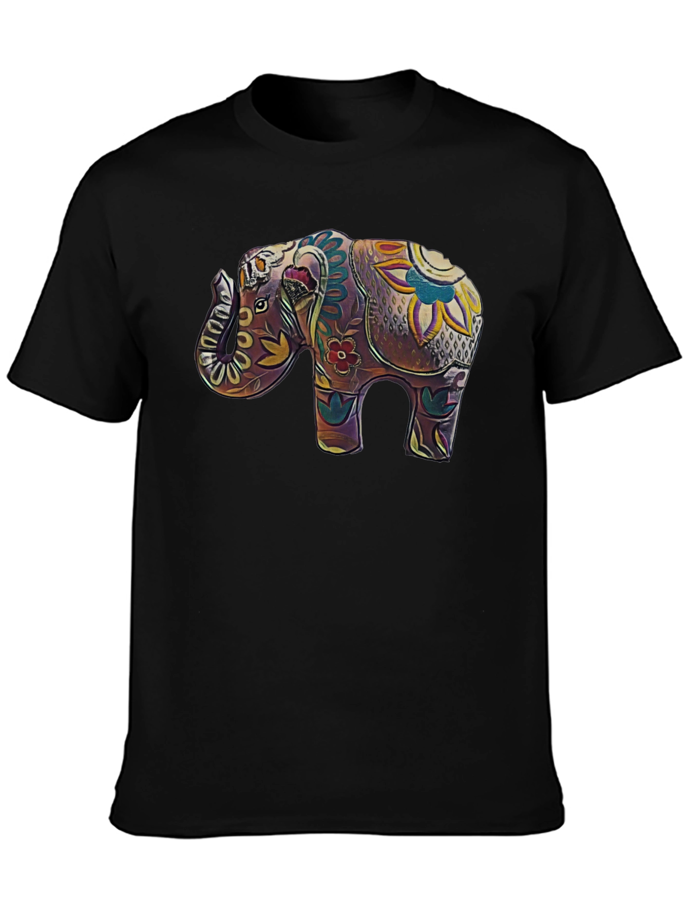 Elephant Art Graphic Tee - Stylish Black T-Shirt