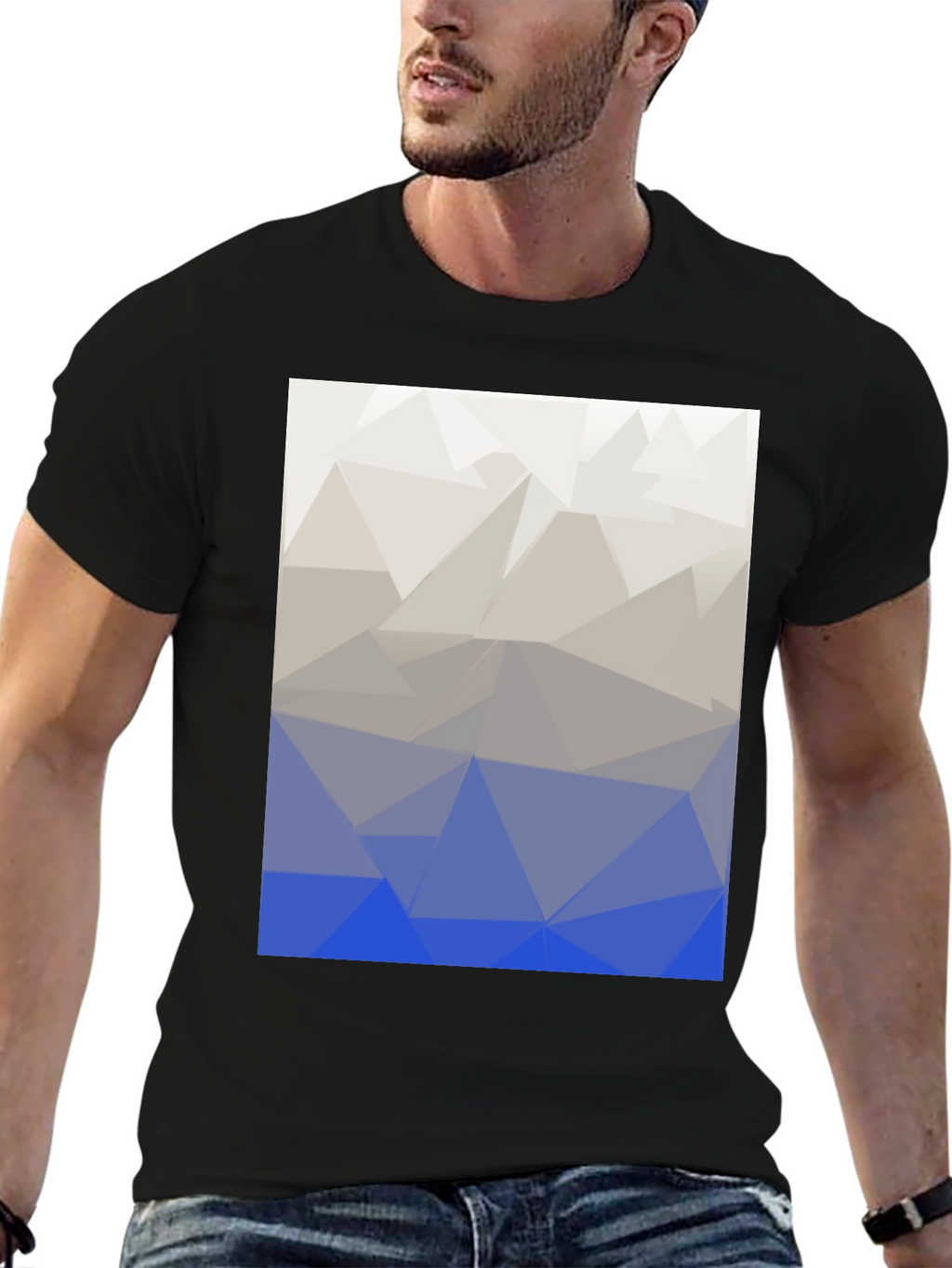 Abstract Geometric Triangle Print T-Shirt - Black