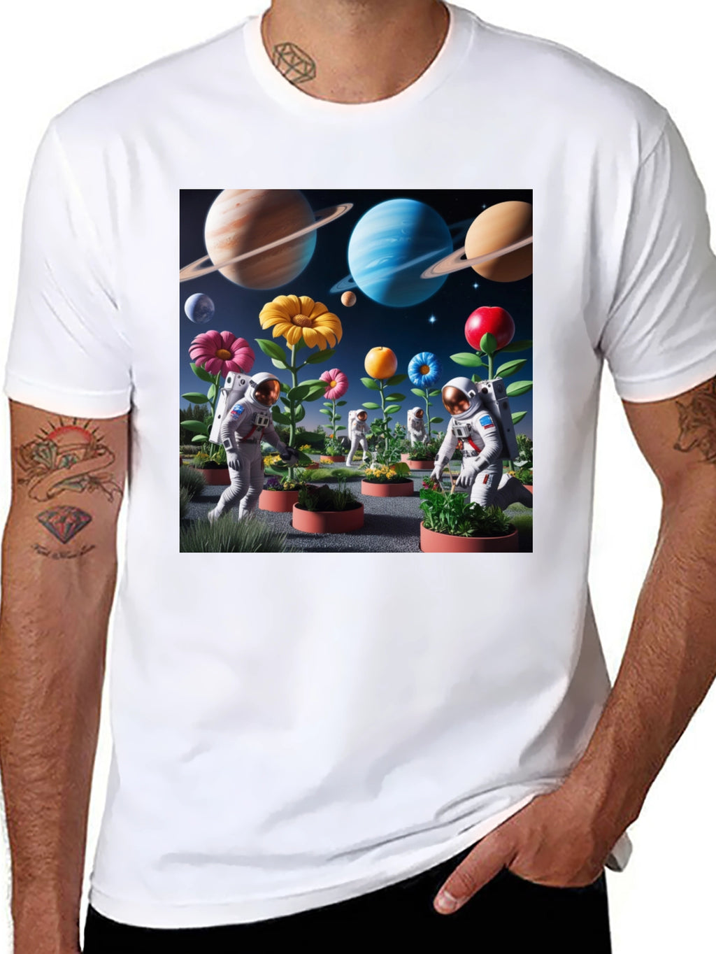 Astronauts Gardening Planets T-Shirt