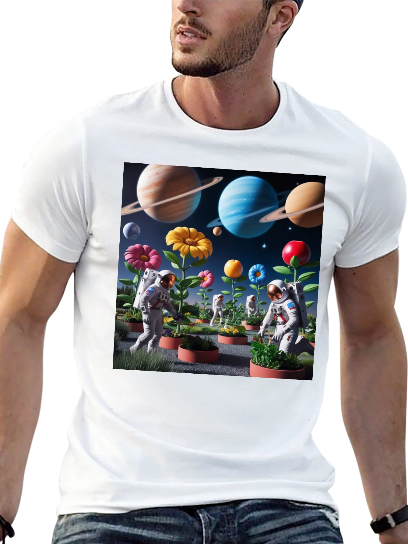 Astronauts Gardening Planets T-Shirt