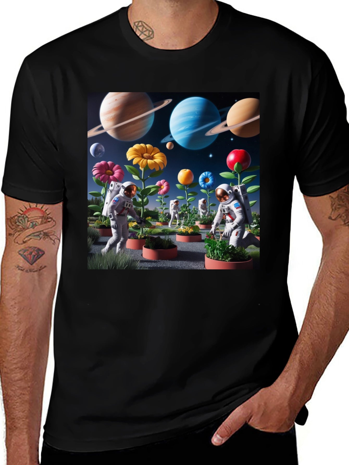 Astronauts Gardening Planets T-Shirt