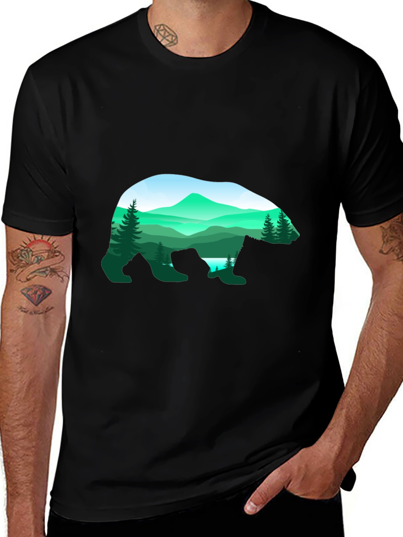Bear Silhouette Mountain Graphic Tee - Black