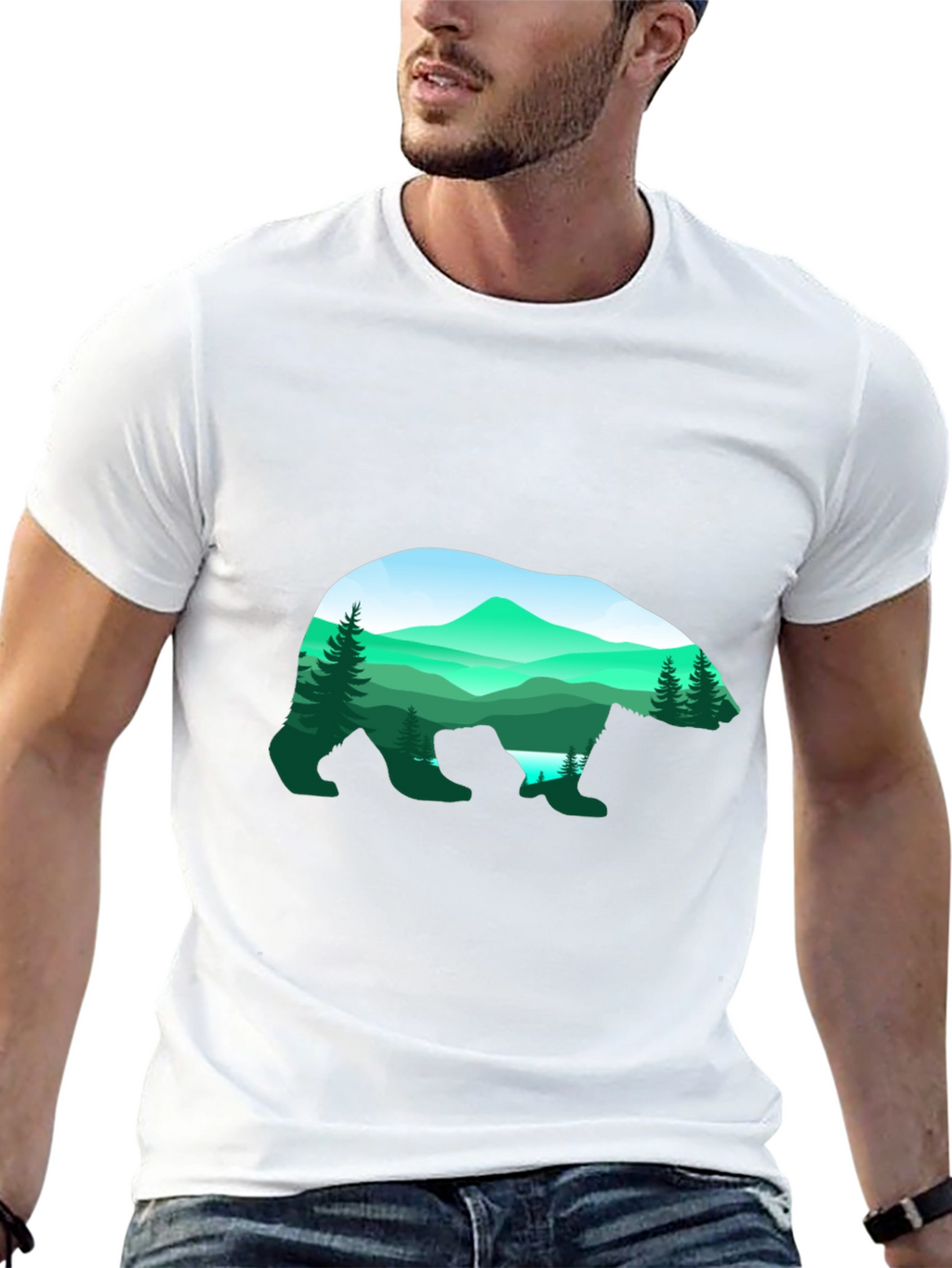 Bear Silhouette Mountain Graphic Tee - Black