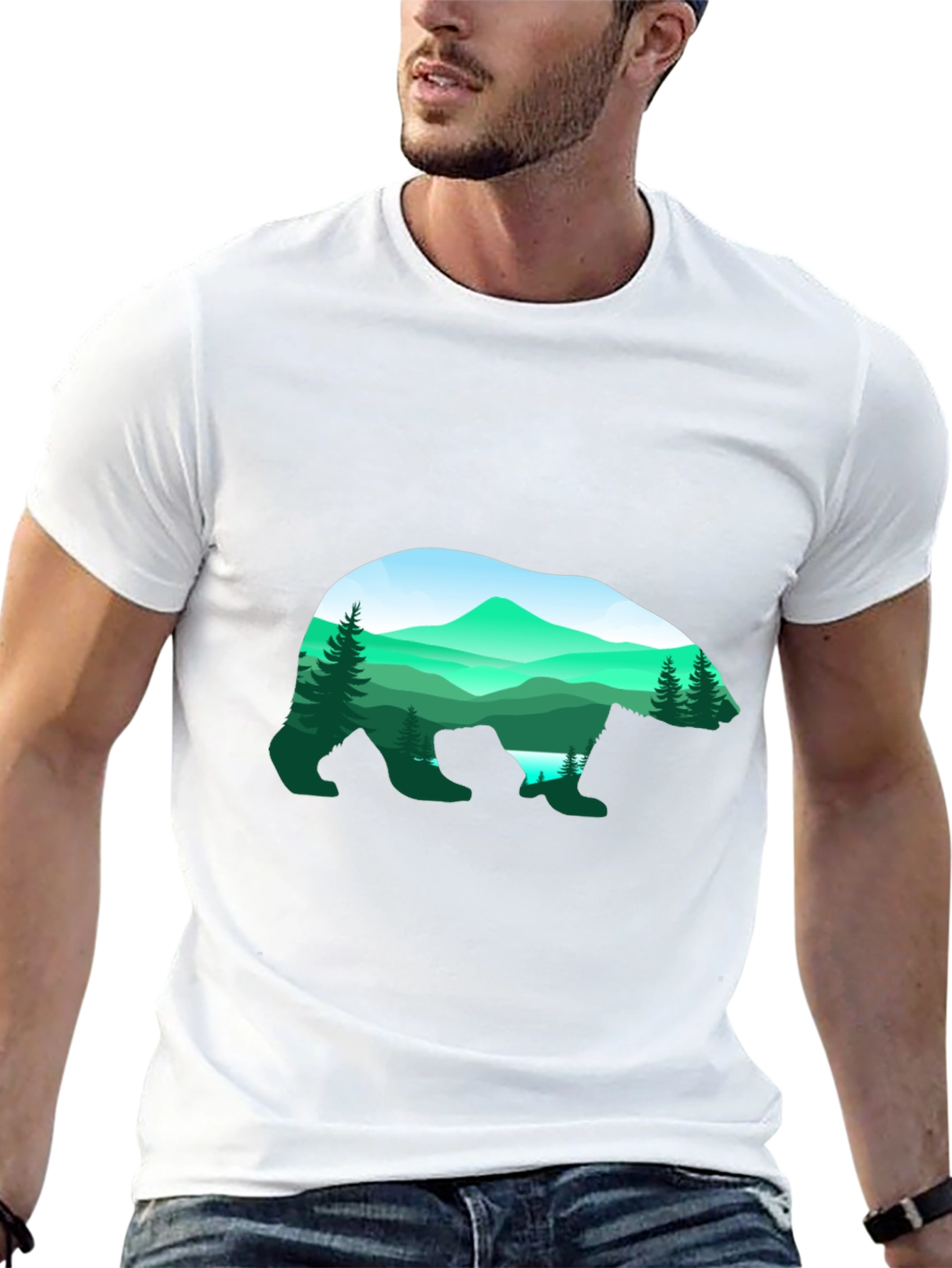 Bear Silhouette Mountain Graphic Tee - Black
