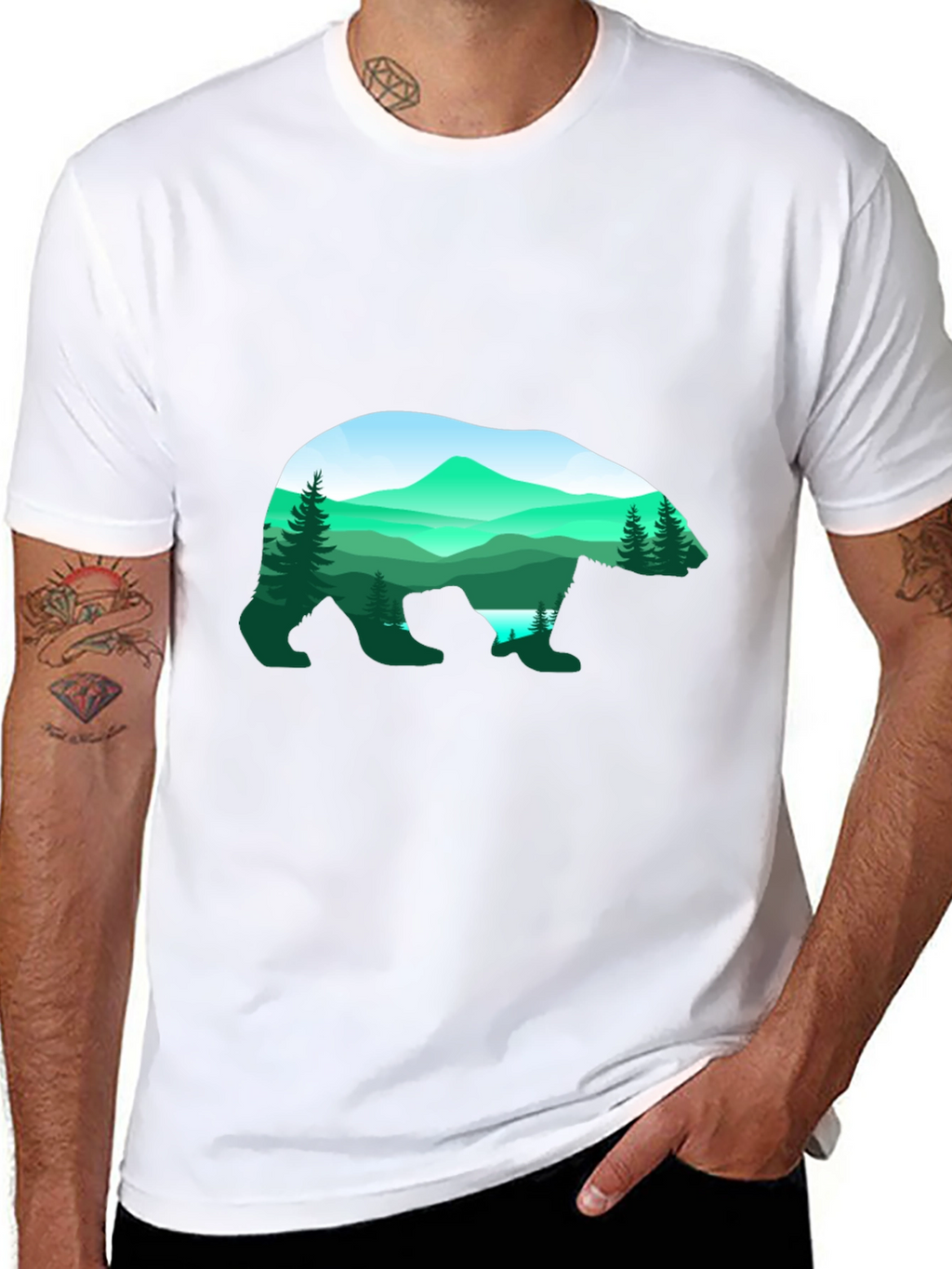 Bear Silhouette Mountain Graphic Tee - Black