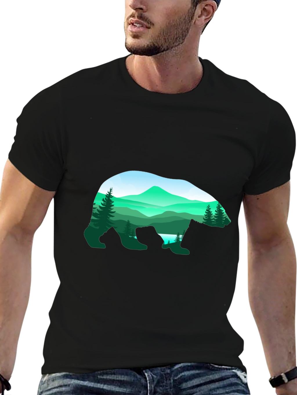 Bear Silhouette Mountain Graphic Tee - Black