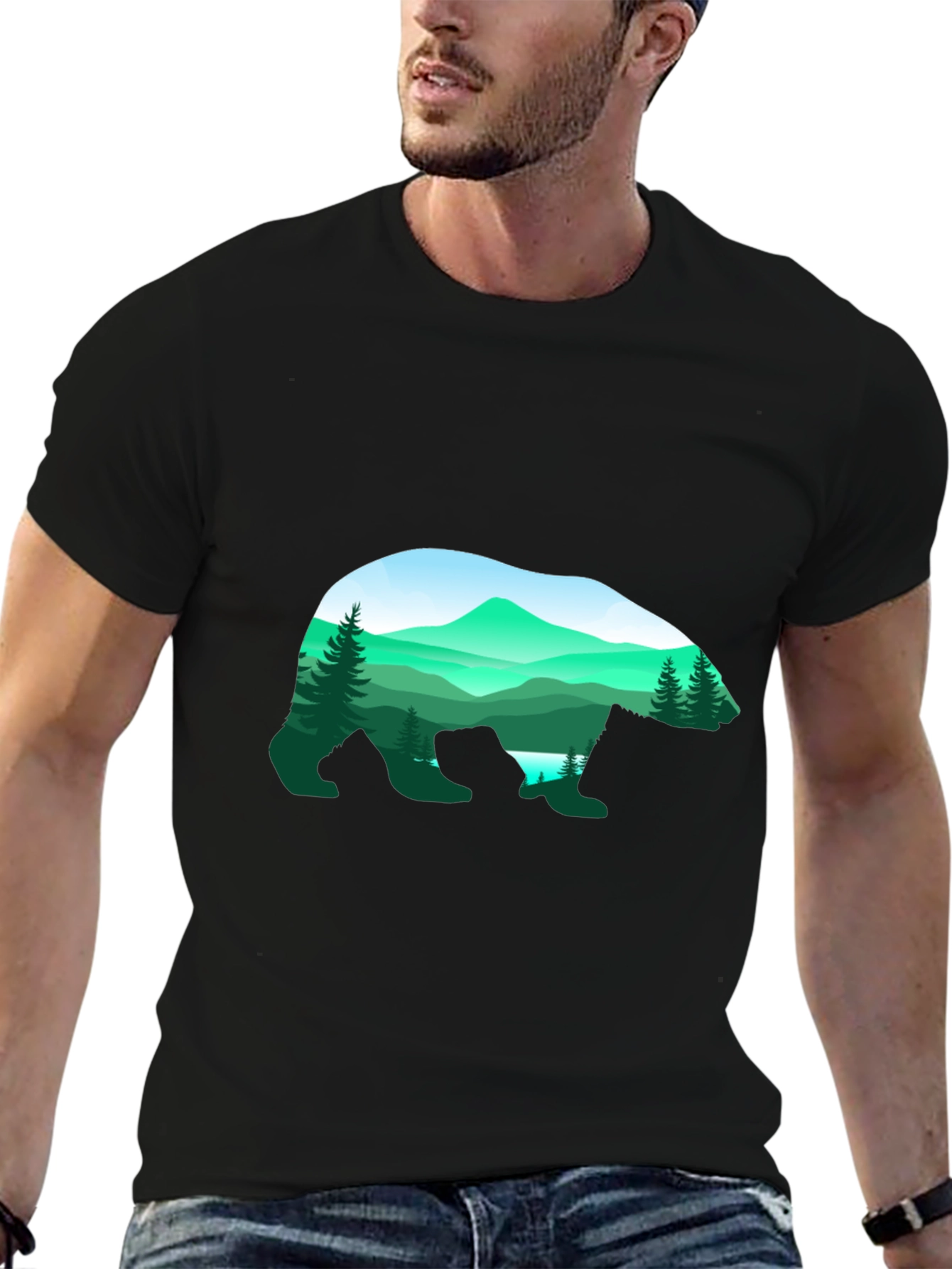Bear Silhouette Mountain Graphic Tee - Black