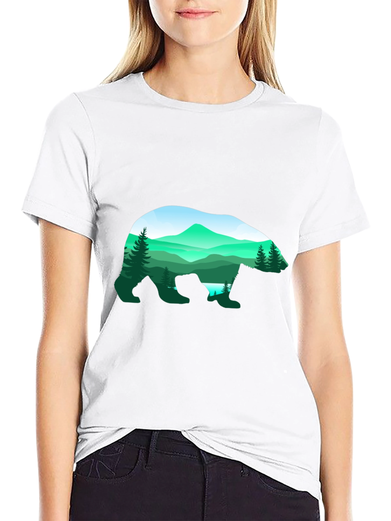 Bear Silhouette Mountain Graphic Tee - Black