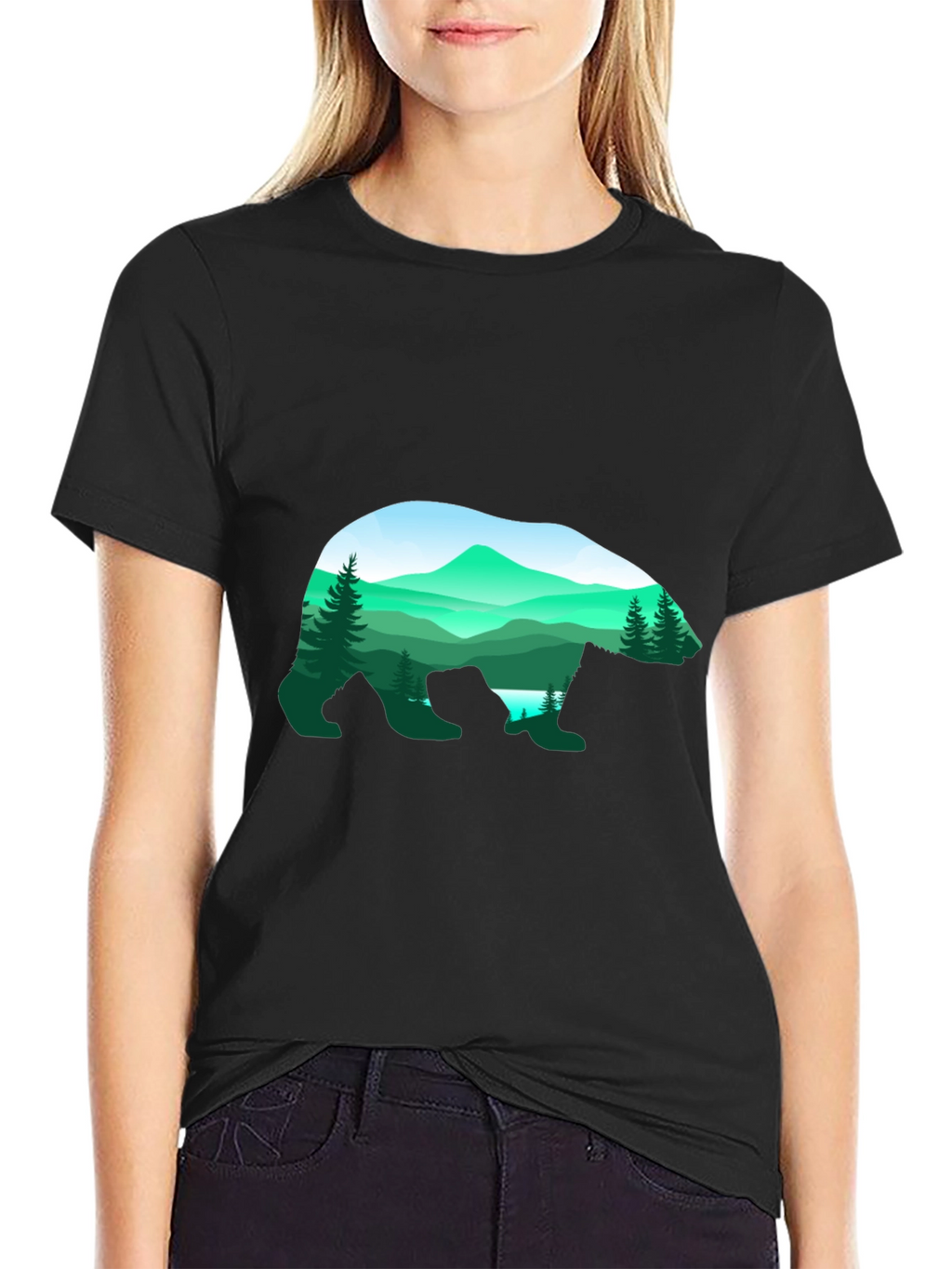 Bear Silhouette Mountain Graphic Tee - Black
