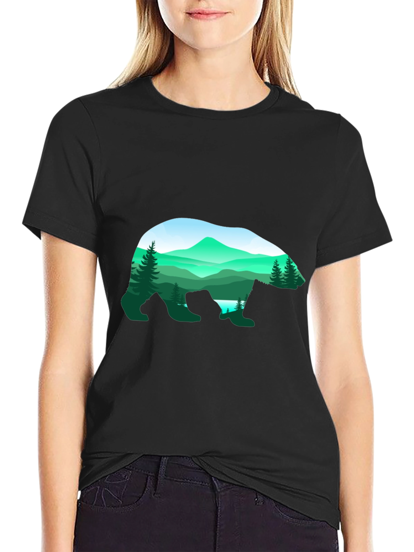 Bear Silhouette Mountain Graphic Tee - Black