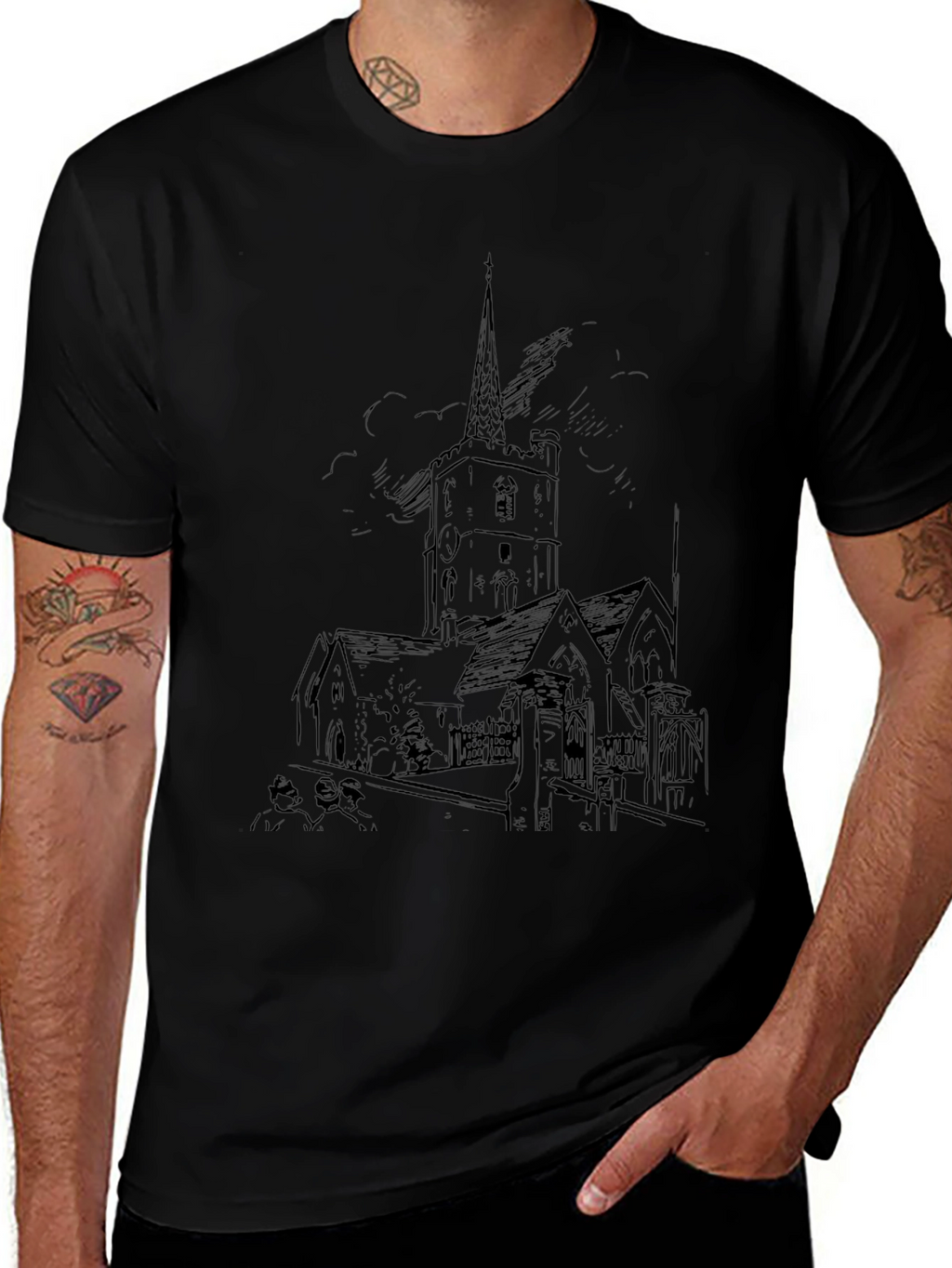 Black Church Sketch T-Shirt