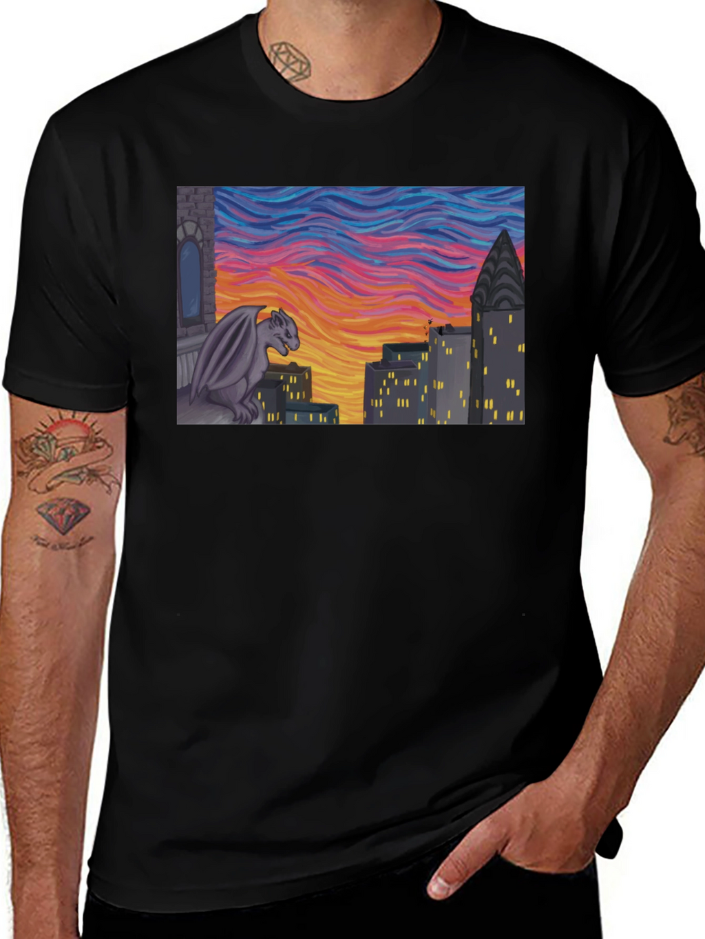 Gargoyle Cityscape Graphic Tee - Urban Style