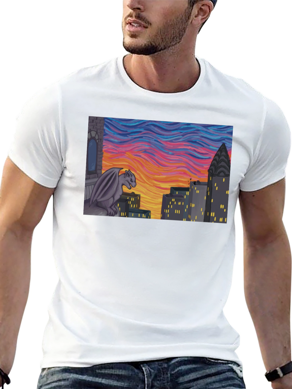 Gargoyle Cityscape Graphic Tee - Urban Style