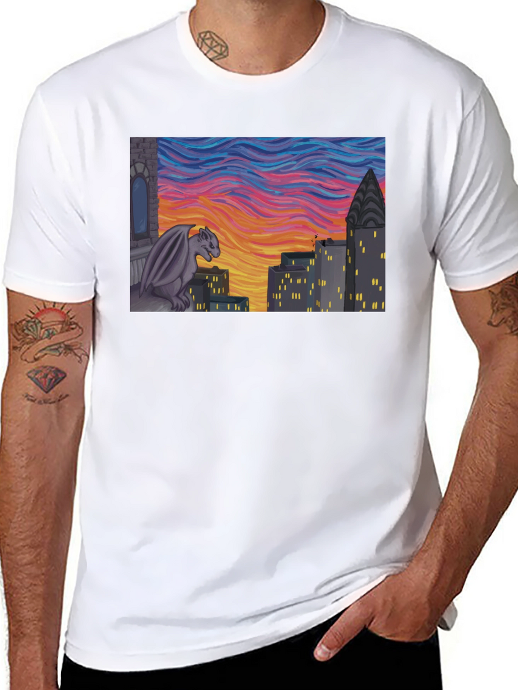Gargoyle Cityscape Graphic Tee - Urban Style