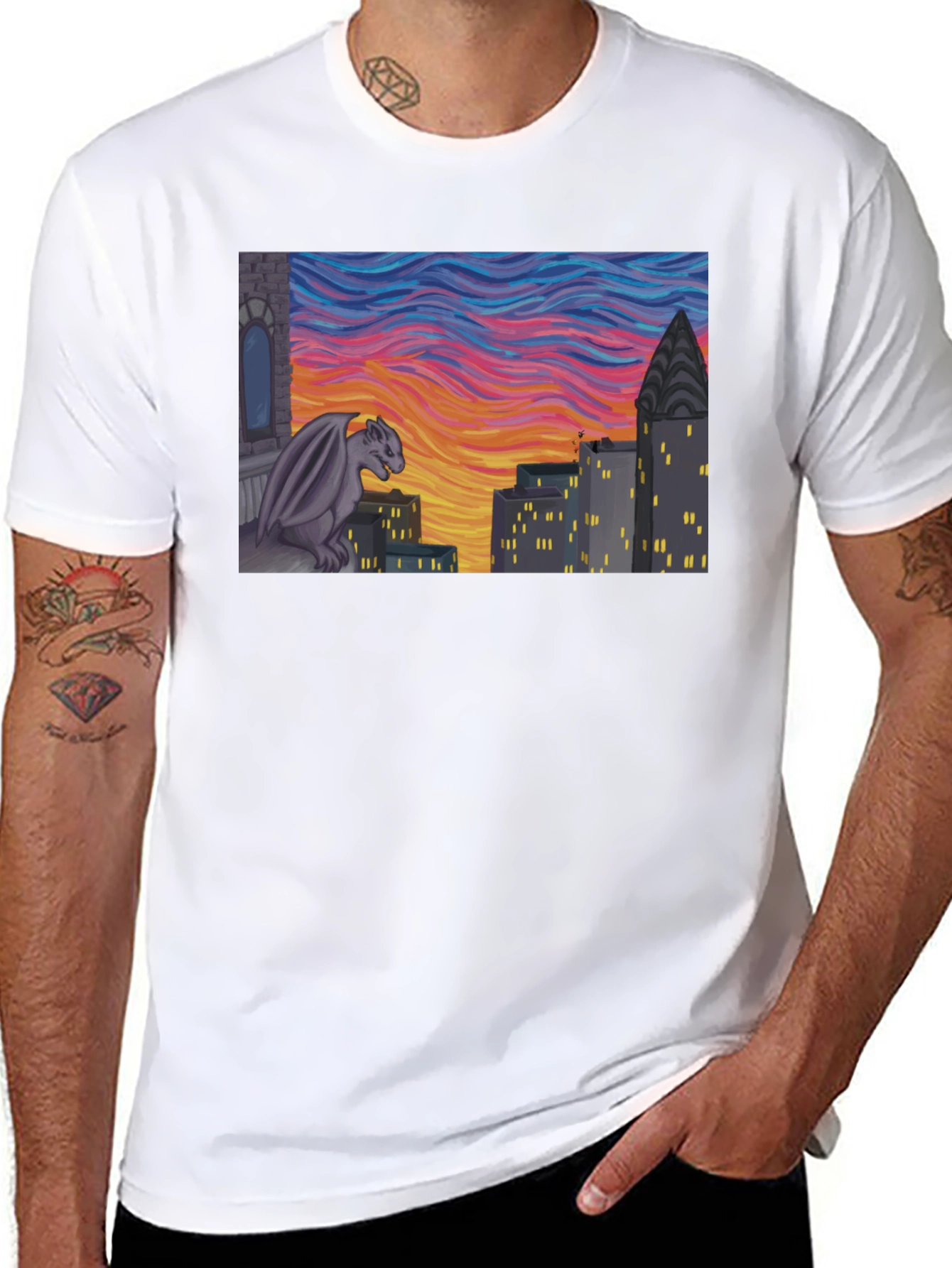 Gargoyle Cityscape Graphic Tee - Urban Style