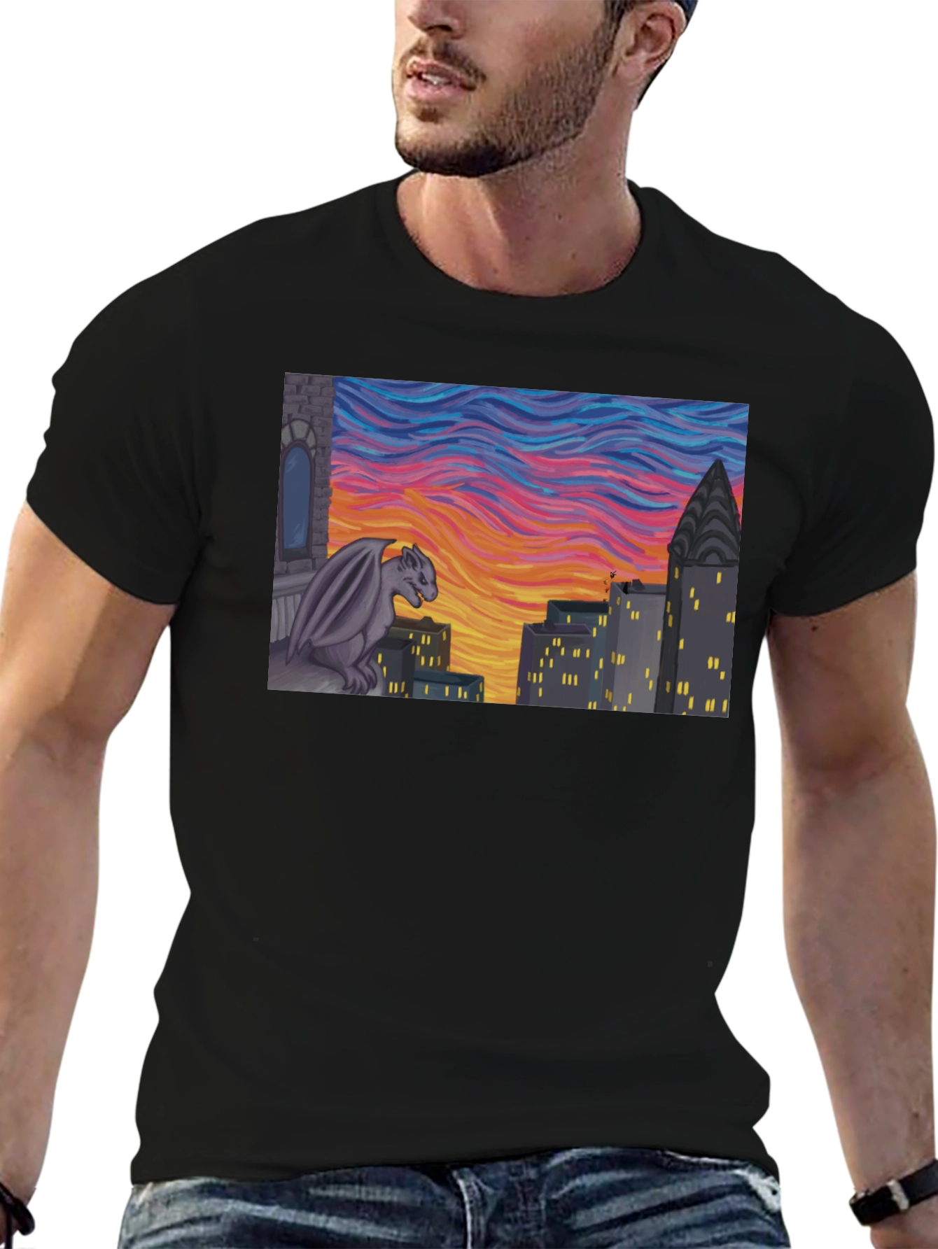 Gargoyle Cityscape Graphic Tee - Urban Style