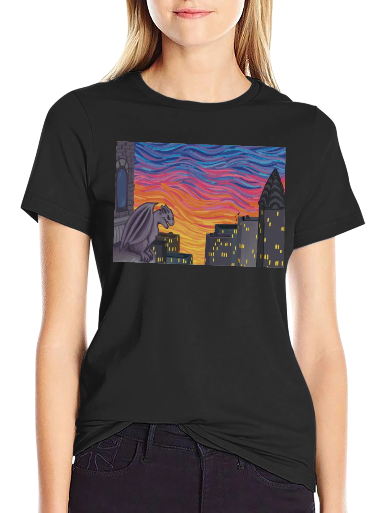 Gargoyle Cityscape Graphic Tee - Urban Style