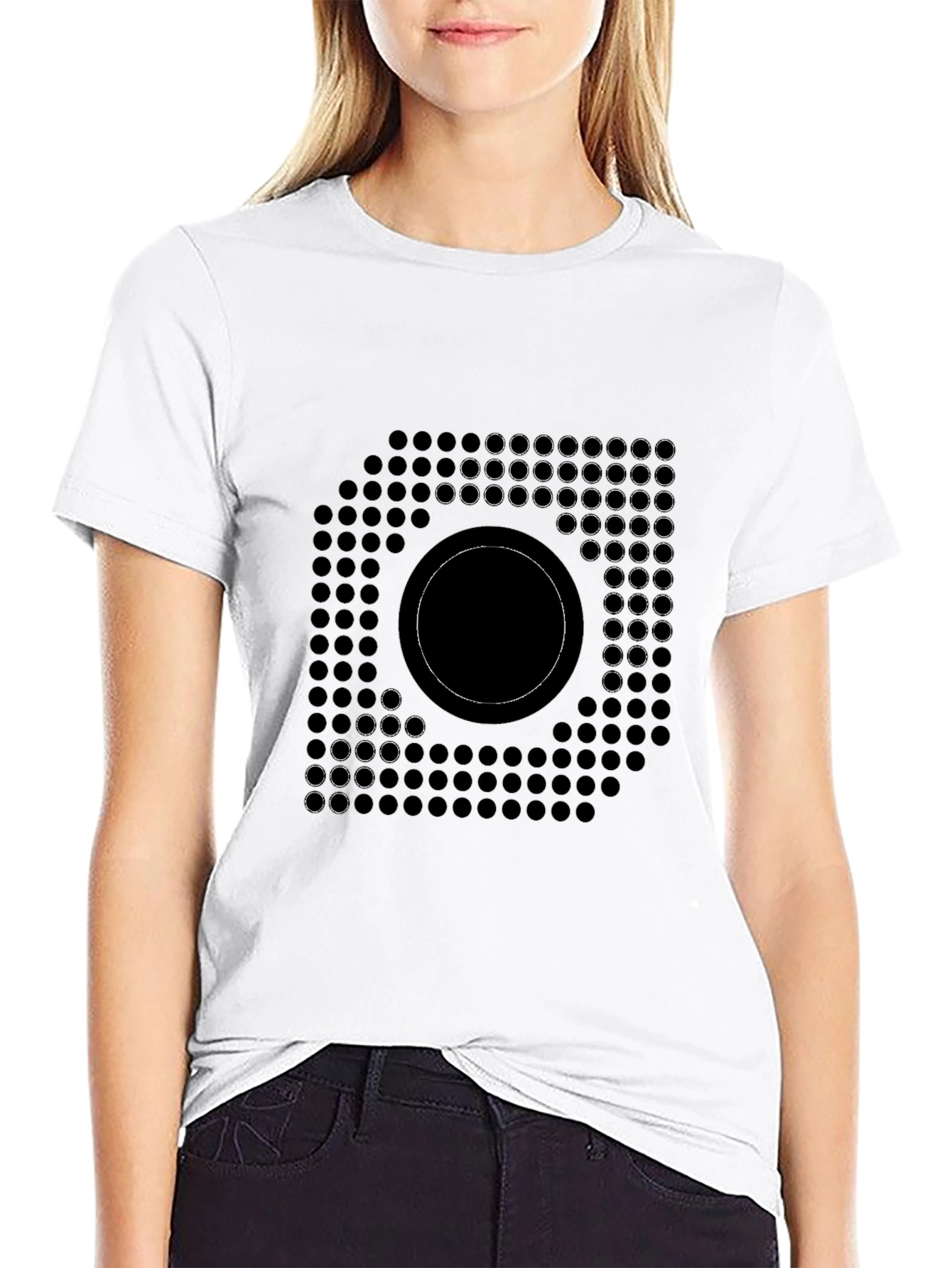 Abstract Circle Grid Graphic Black T-Shirt