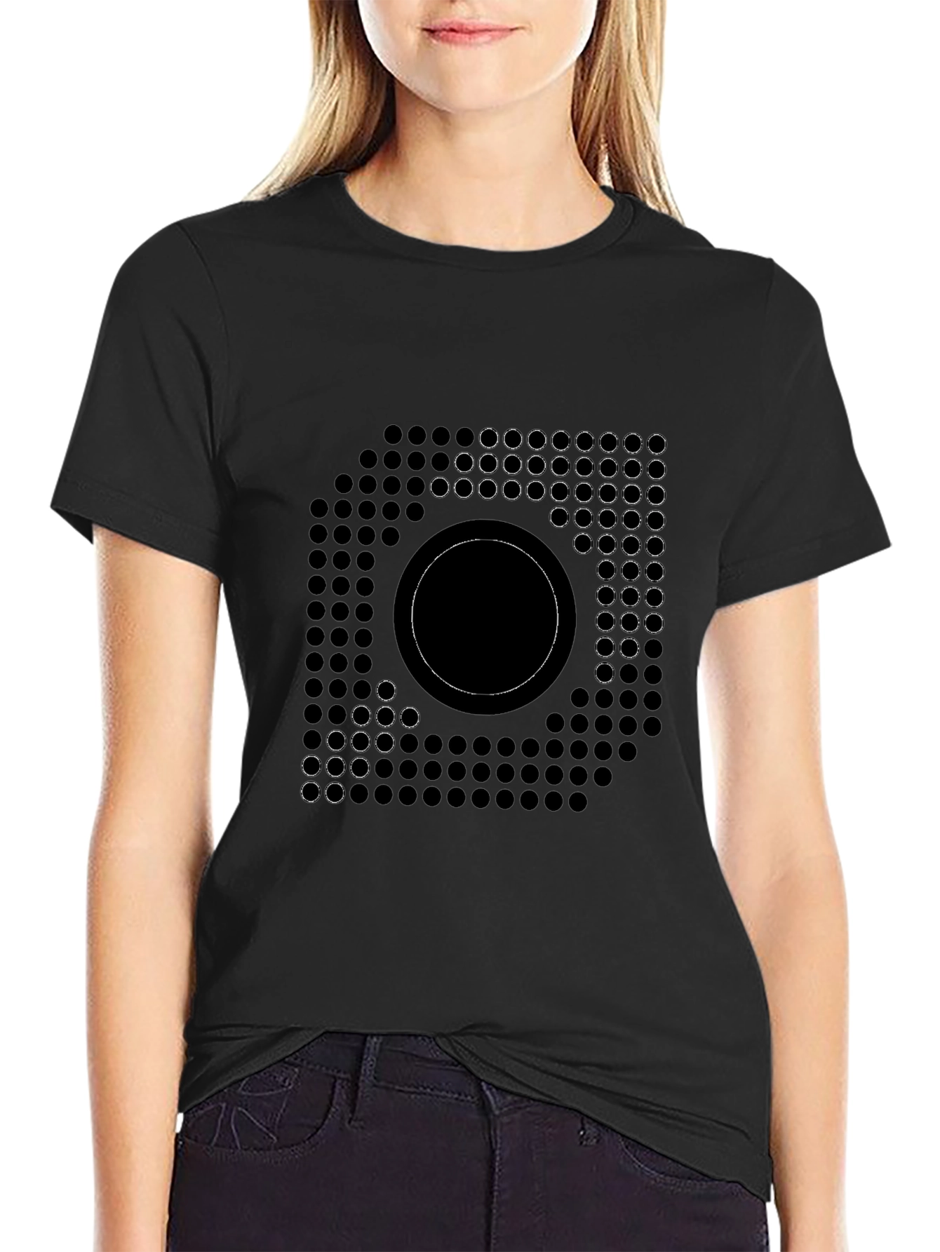 Abstract Circle Grid Graphic Black T-Shirt