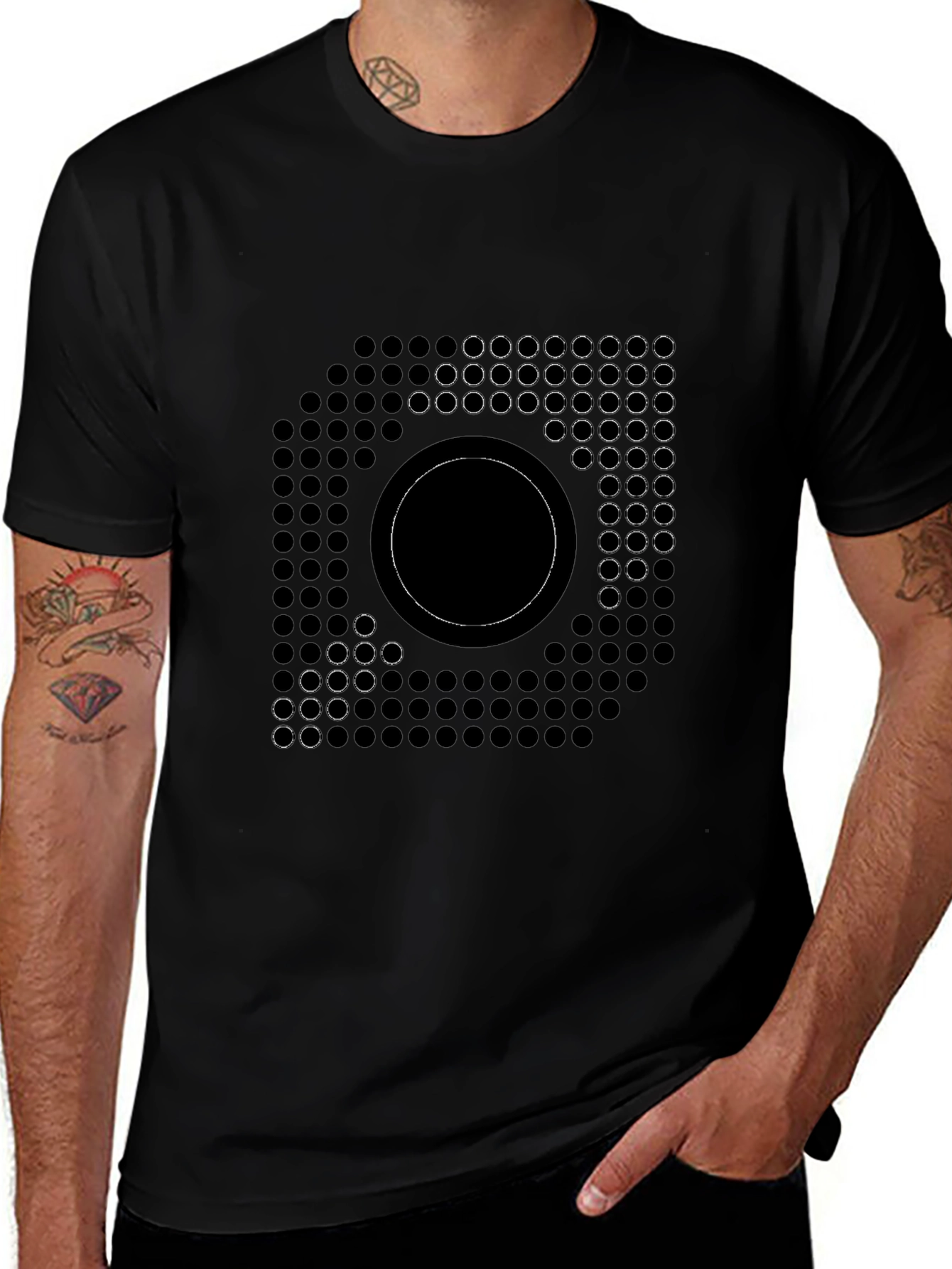Abstract Circle Grid Graphic Black T-Shirt
