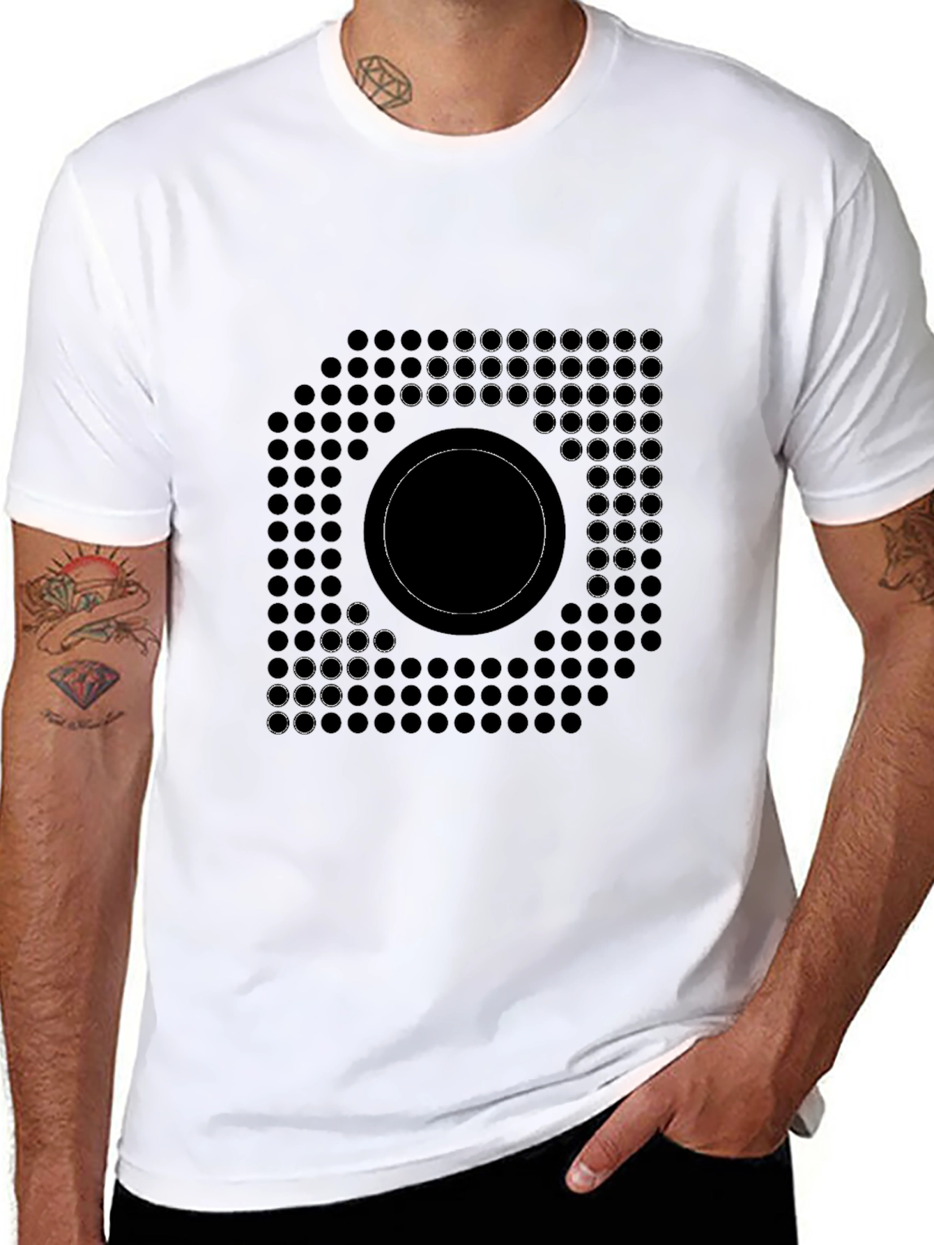 Abstract Circle Grid Graphic Black T-Shirt