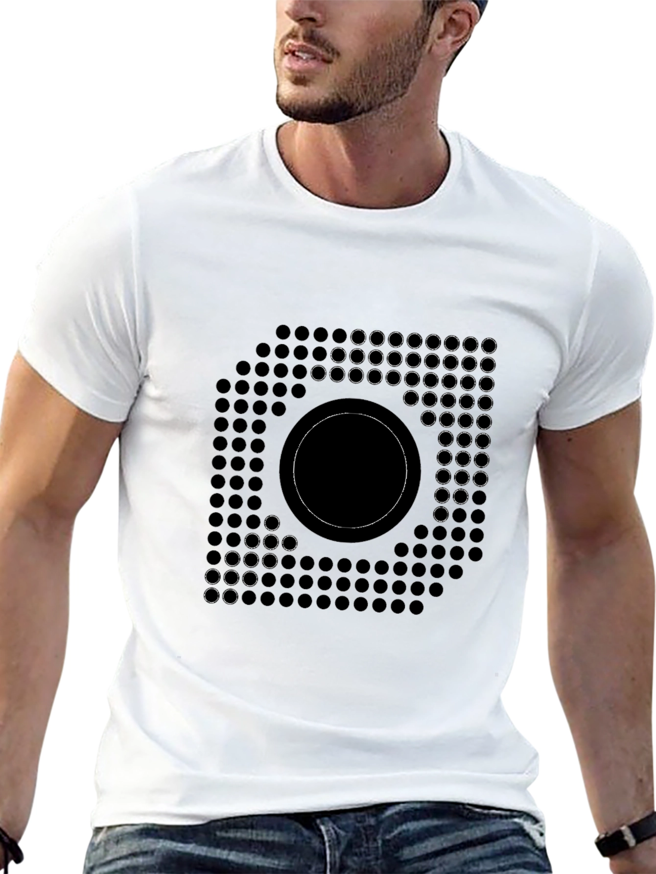 Abstract Circle Grid Graphic Black T-Shirt
