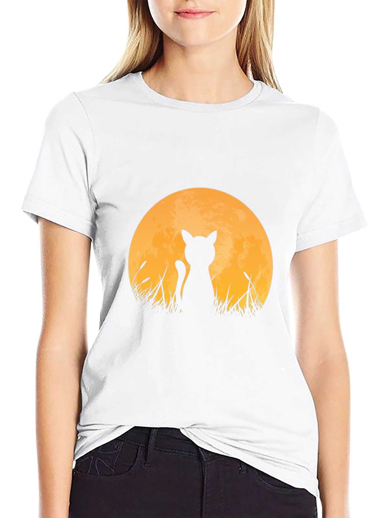 Cat Silhouette Moon T-Shirt - Black