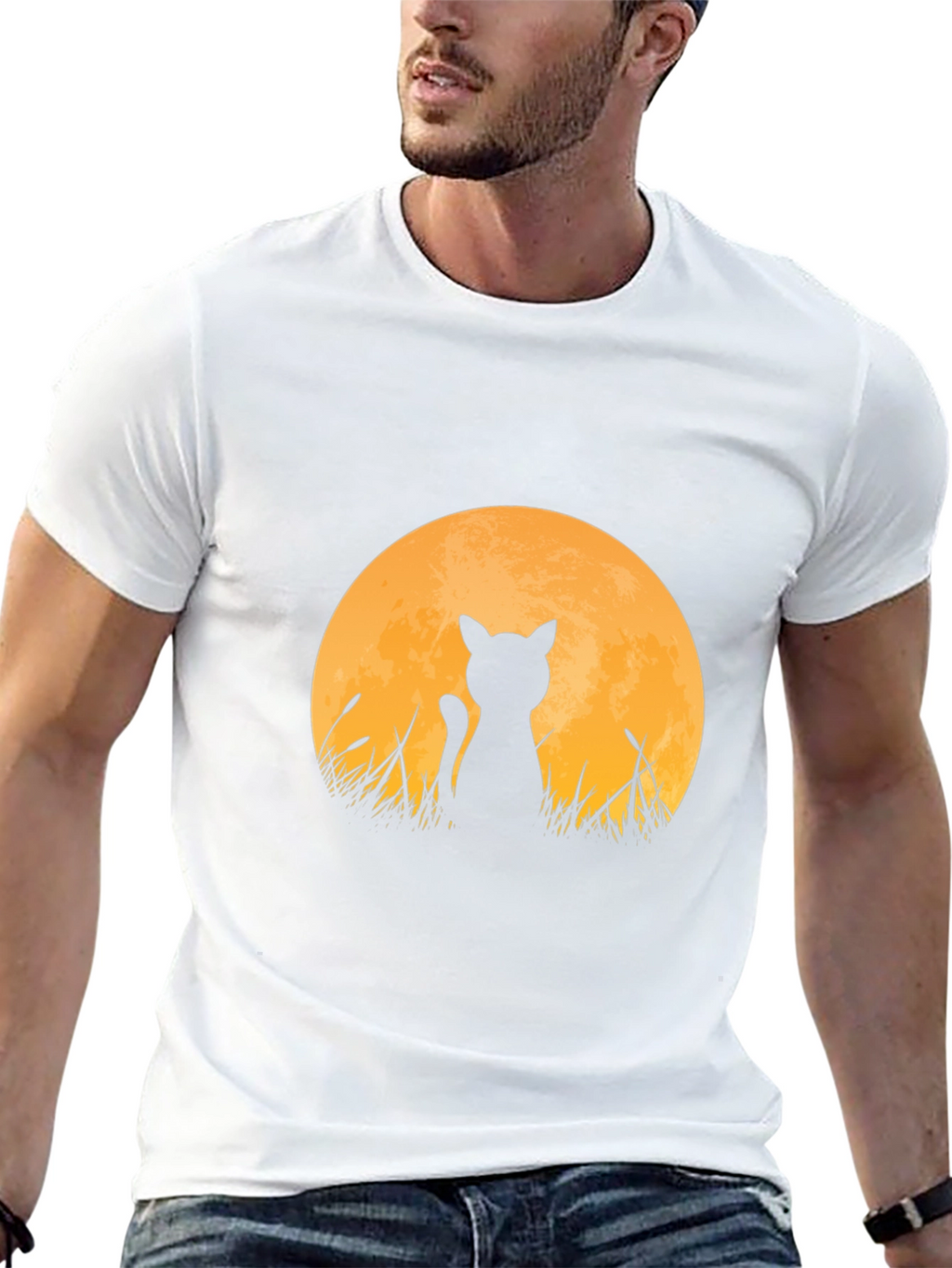 Cat Silhouette Moon T-Shirt - Black
