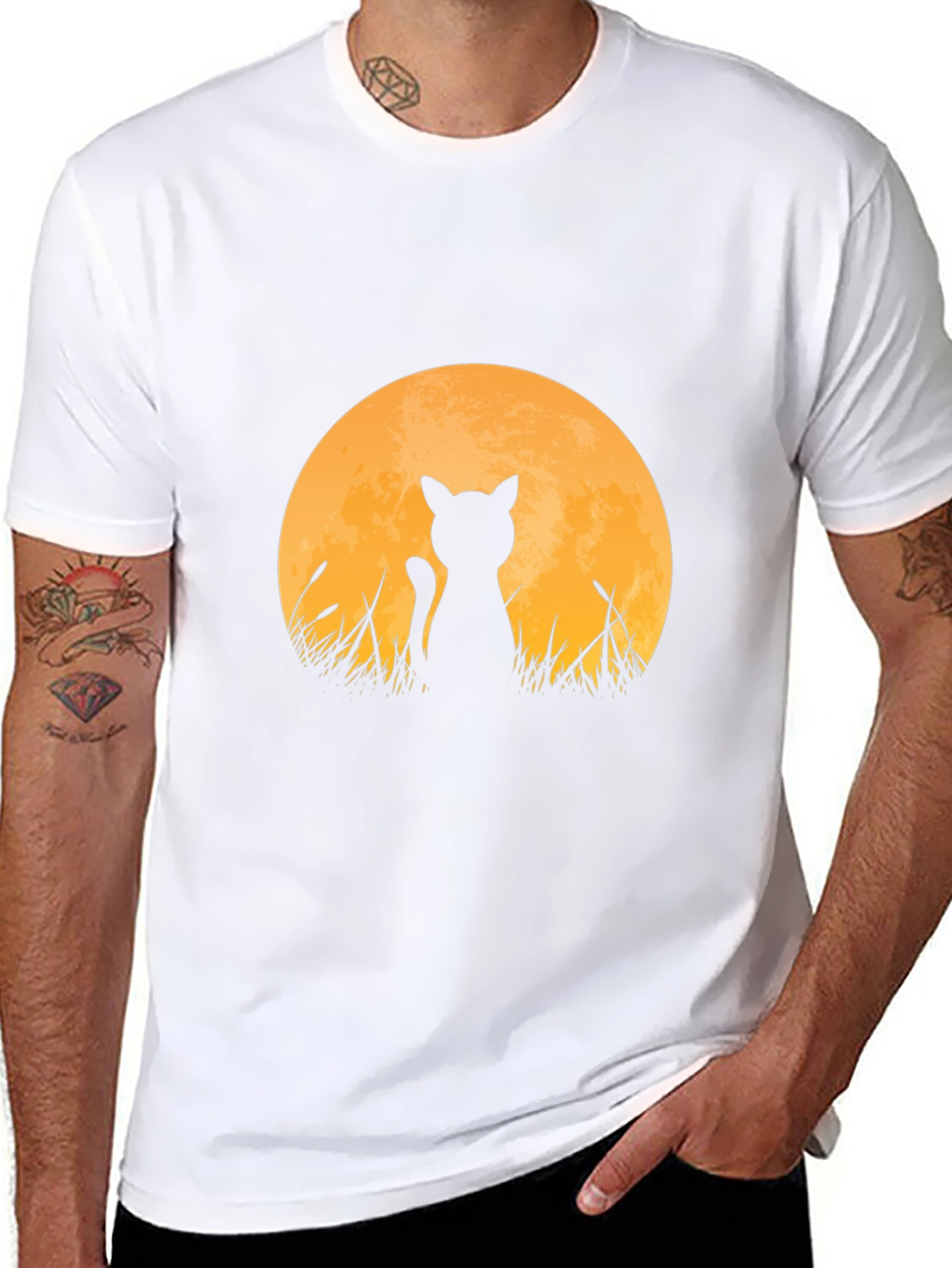 Cat Silhouette Moon T-Shirt - Black